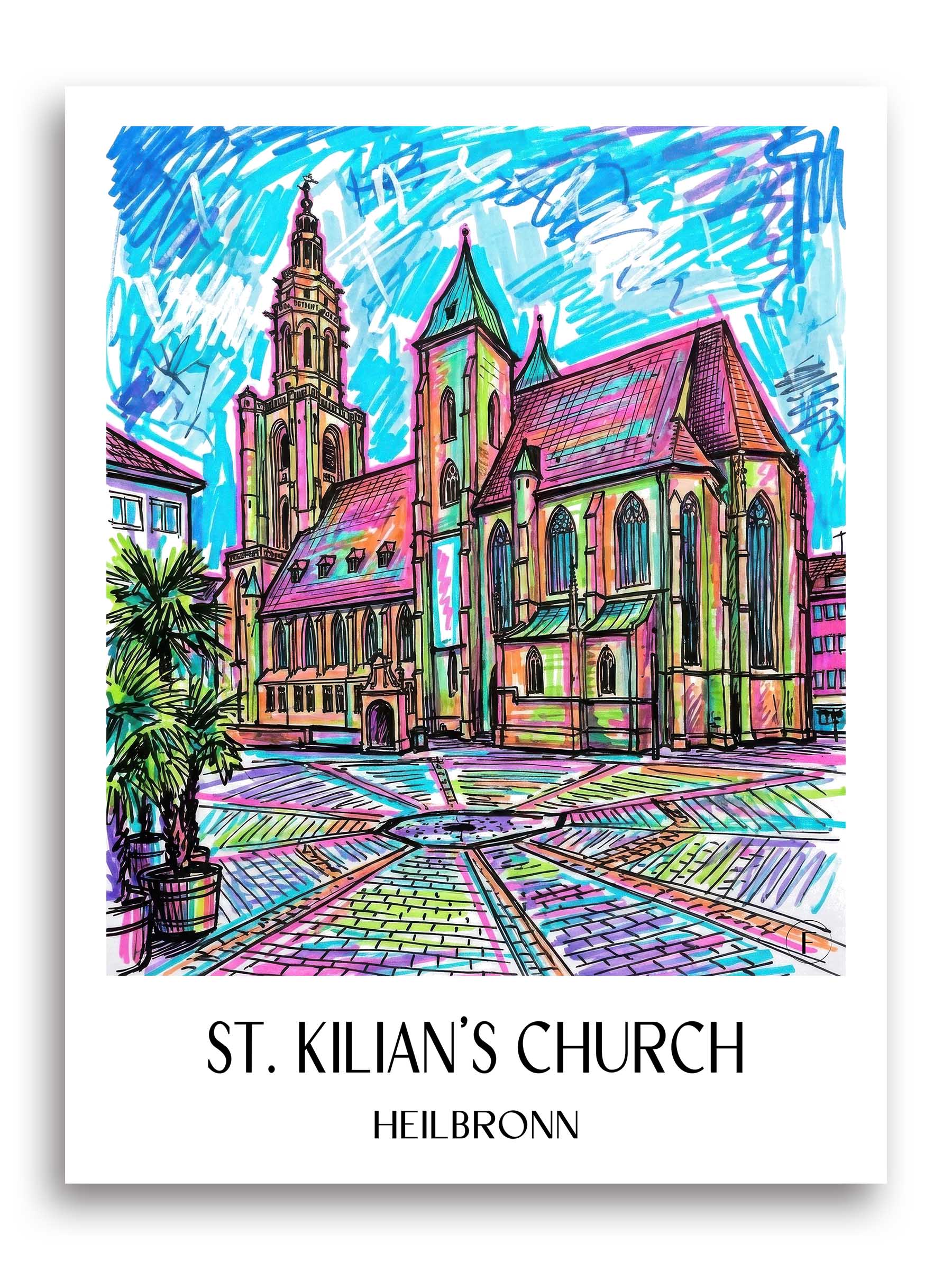 Kilianskirche Poster - Heilbronn - Deutschland Kunstdruck - Tag Graffiti von A4 bis A1