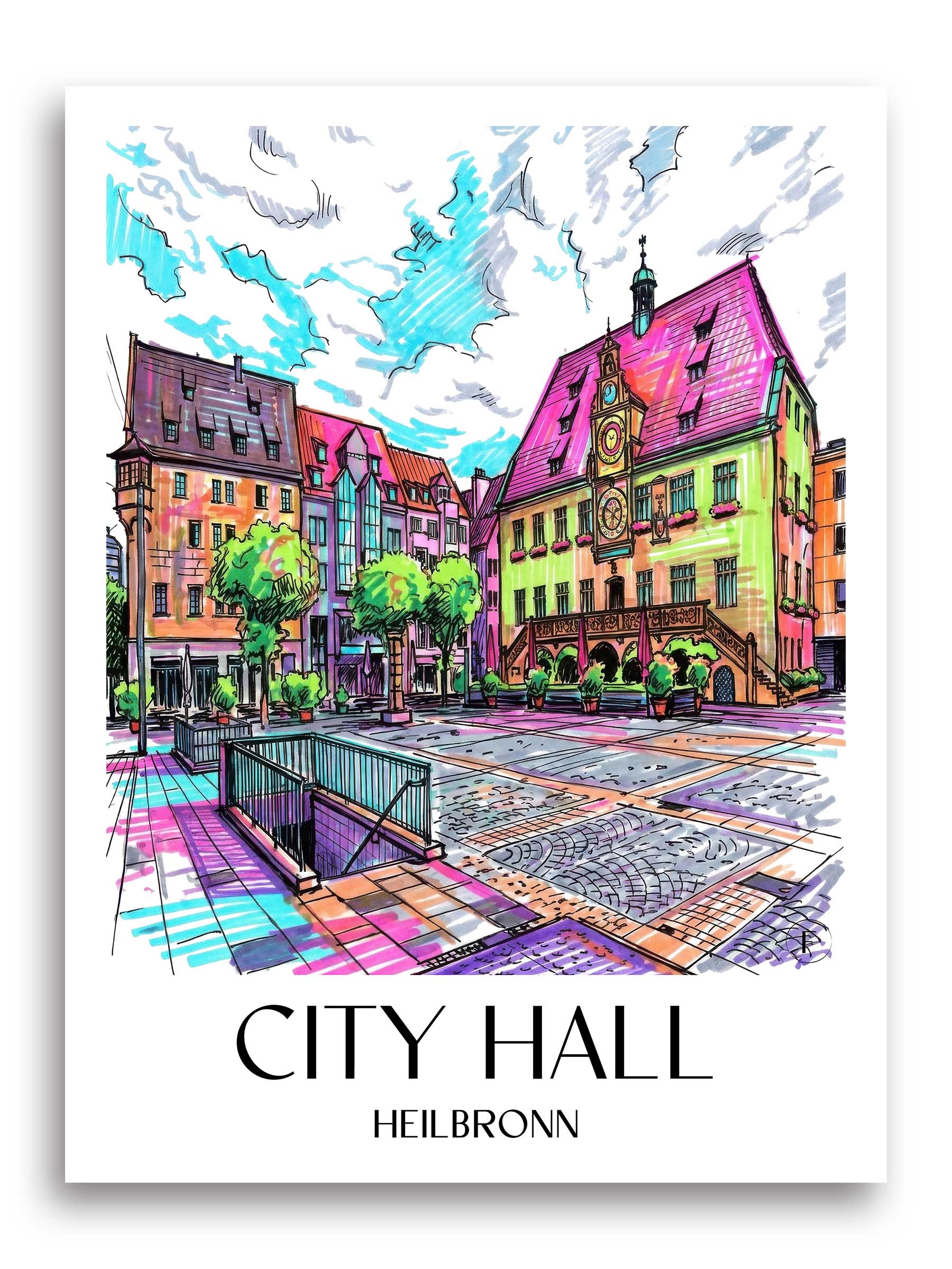 Rathaus Poster - Heilbronn - Deutschland Kunstdruck - Tag Graffiti von A4 bis A1