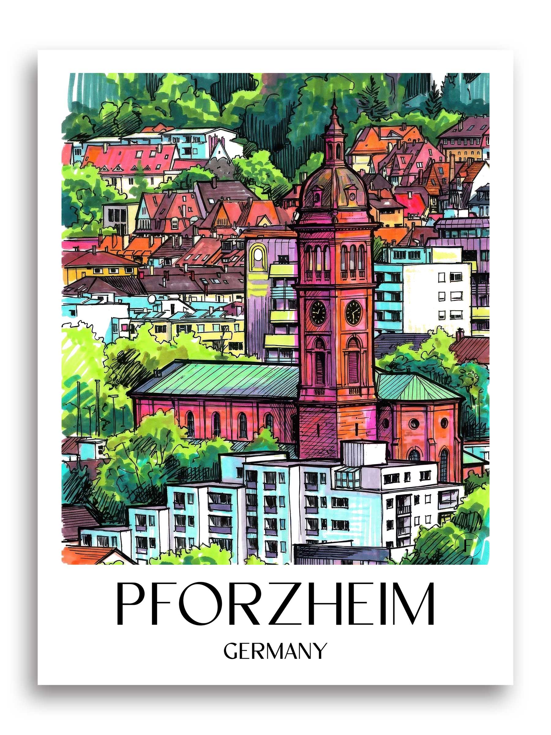 Pforzheim Poster - Baden-Württemberg - Deutschland Kunstdruck - Tag Graffiti von A4 bis A1