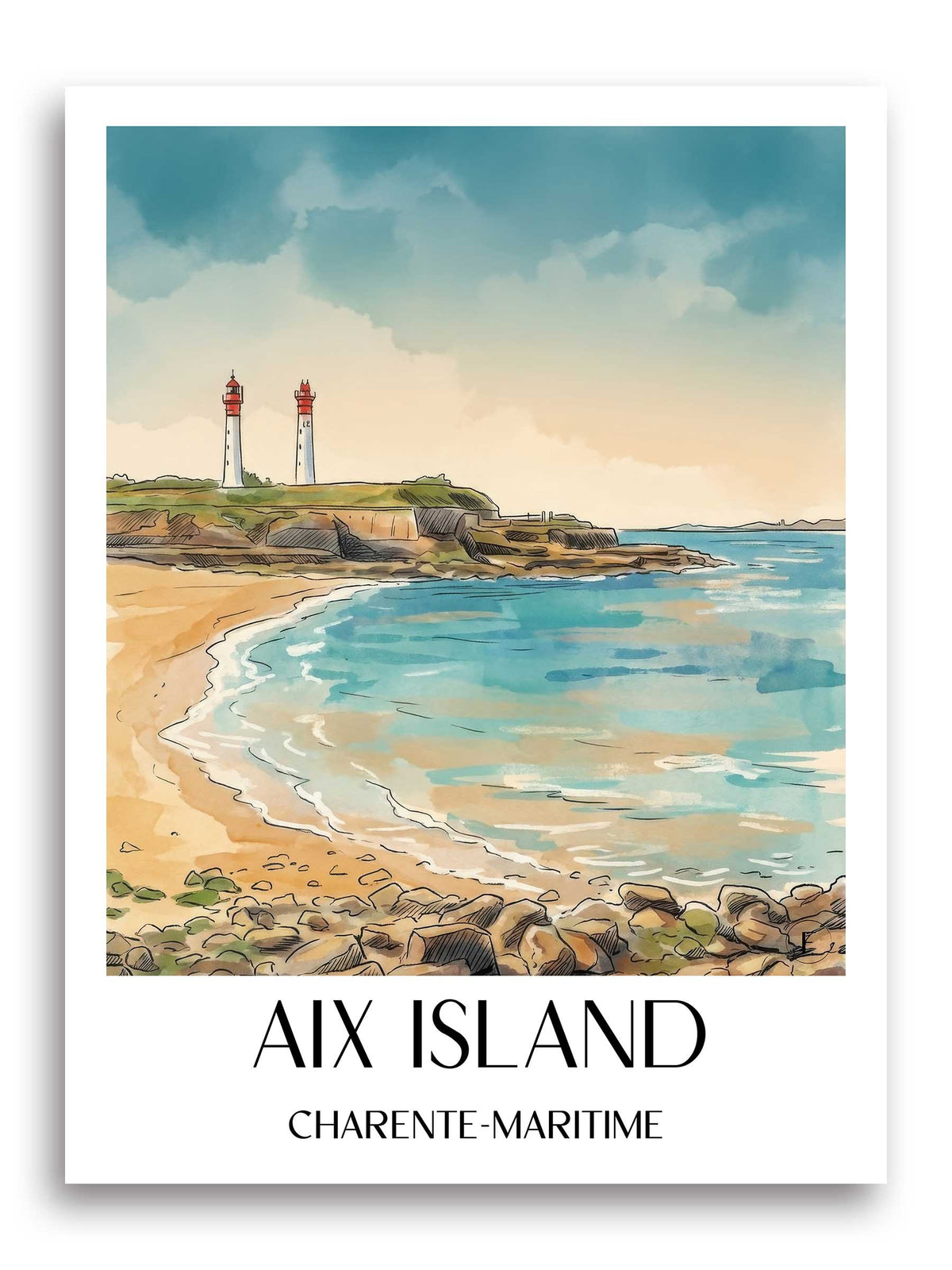 Île d'Aix Poster - Charente-Maritime - Frankreich Kunstdruck - Aquarell von A4 bis A1 - favplace