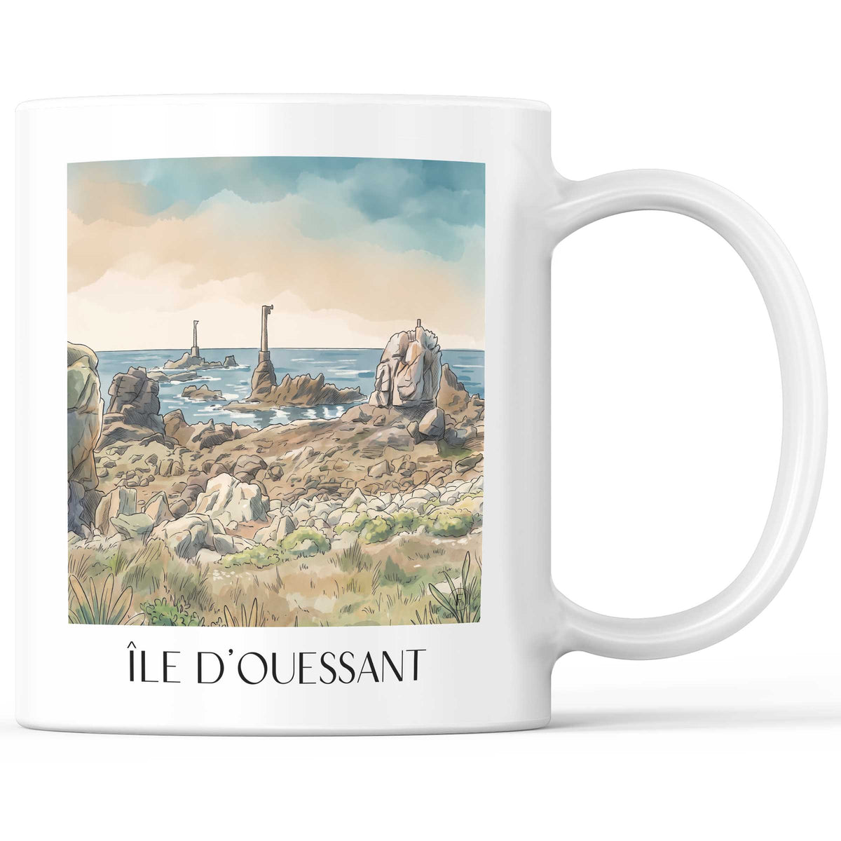 Île d'Ouessant Kaffeebecher - Finistère - Frankreich Becher - Kaffeetasse im Aquarell Stil - favplace