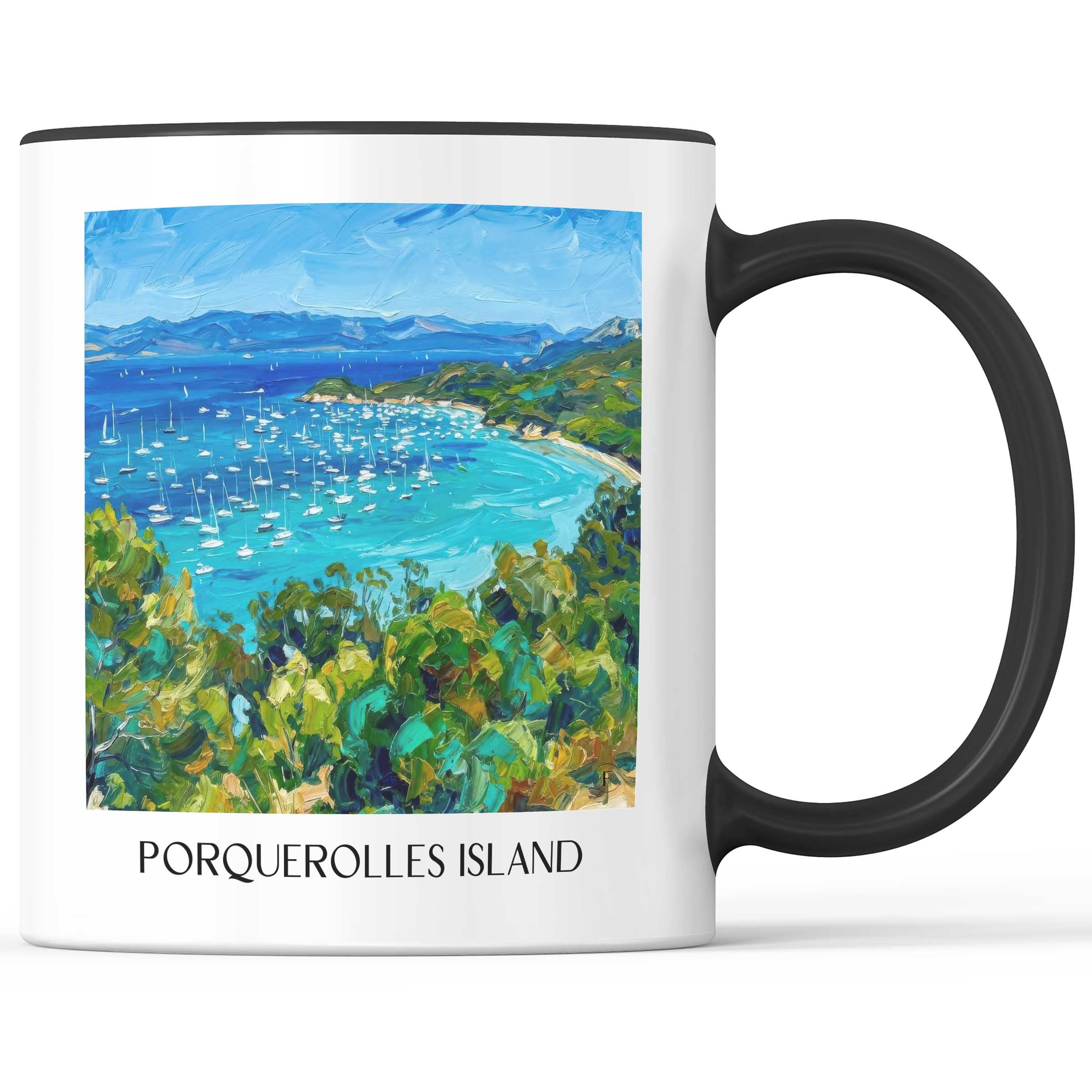 Île de Porquerolles Kaffeebecher - Côte d´Azur - Frankreich Becher - Kaffeetasse im Ölgemälde Stil - favplace