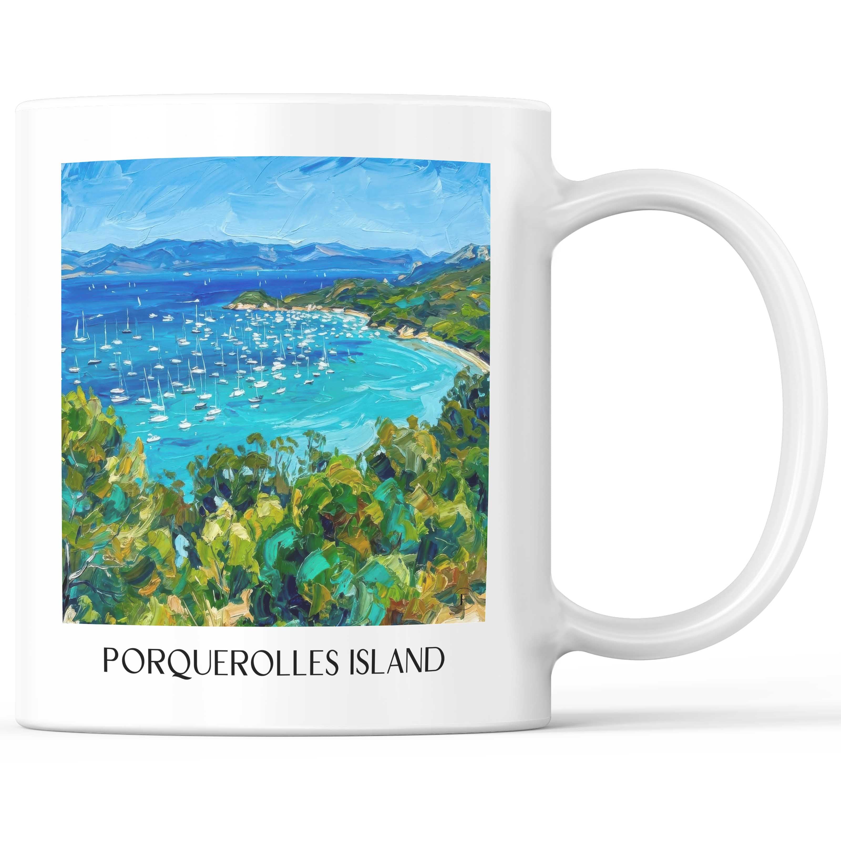 Île de Porquerolles Kaffeebecher - Côte d´Azur - Frankreich Becher - Kaffeetasse im Ölgemälde Stil - favplace