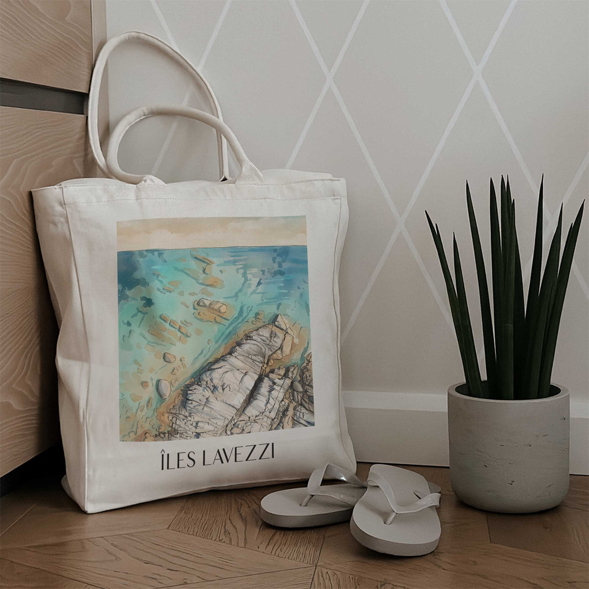 îles-lavezzi-bonifacio-frankreich-einkaufstasche-aquarell