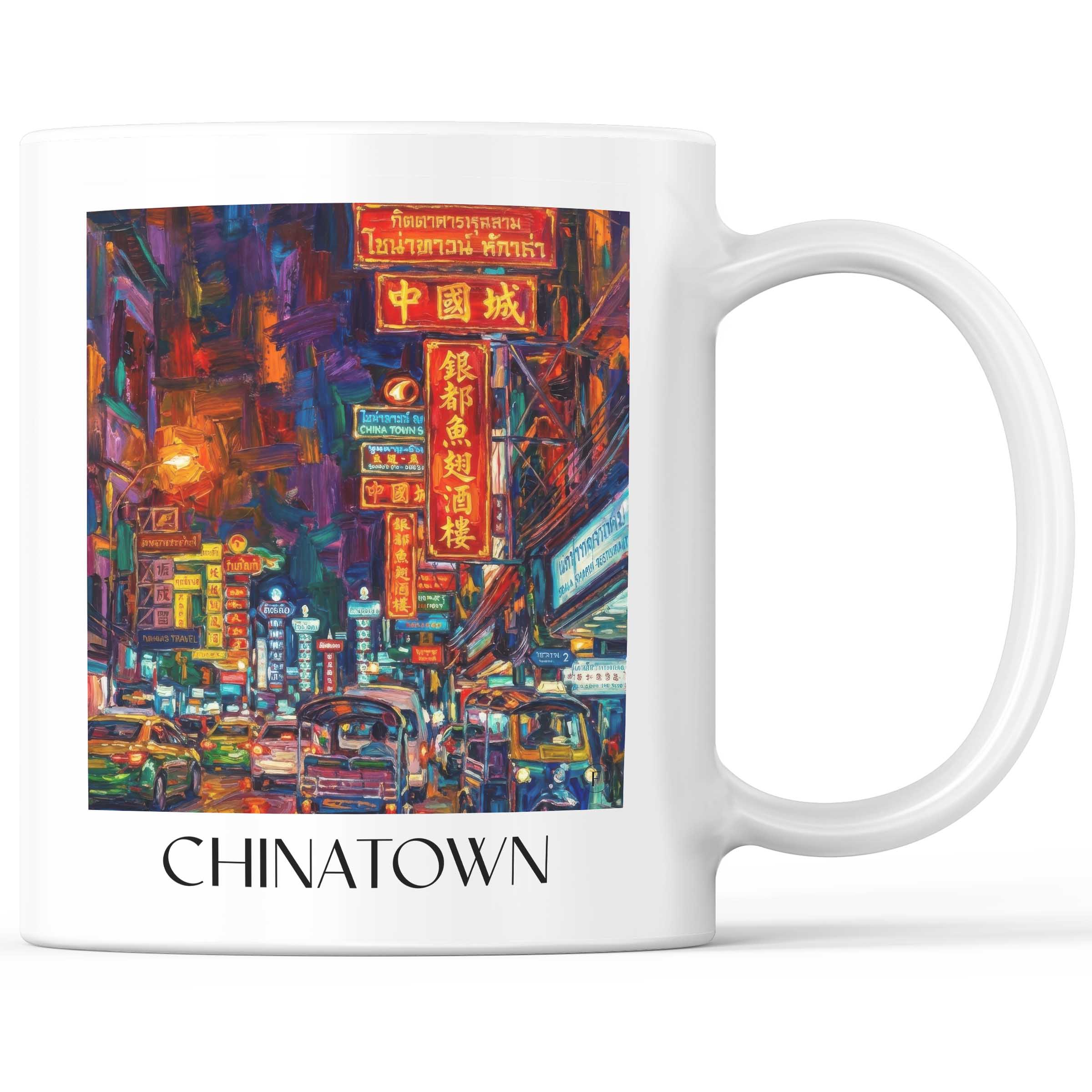 Chinatown Kaffeebecher - Bangkok - Thailand Becher - Kaffeetasse im Ölgemälde Stil