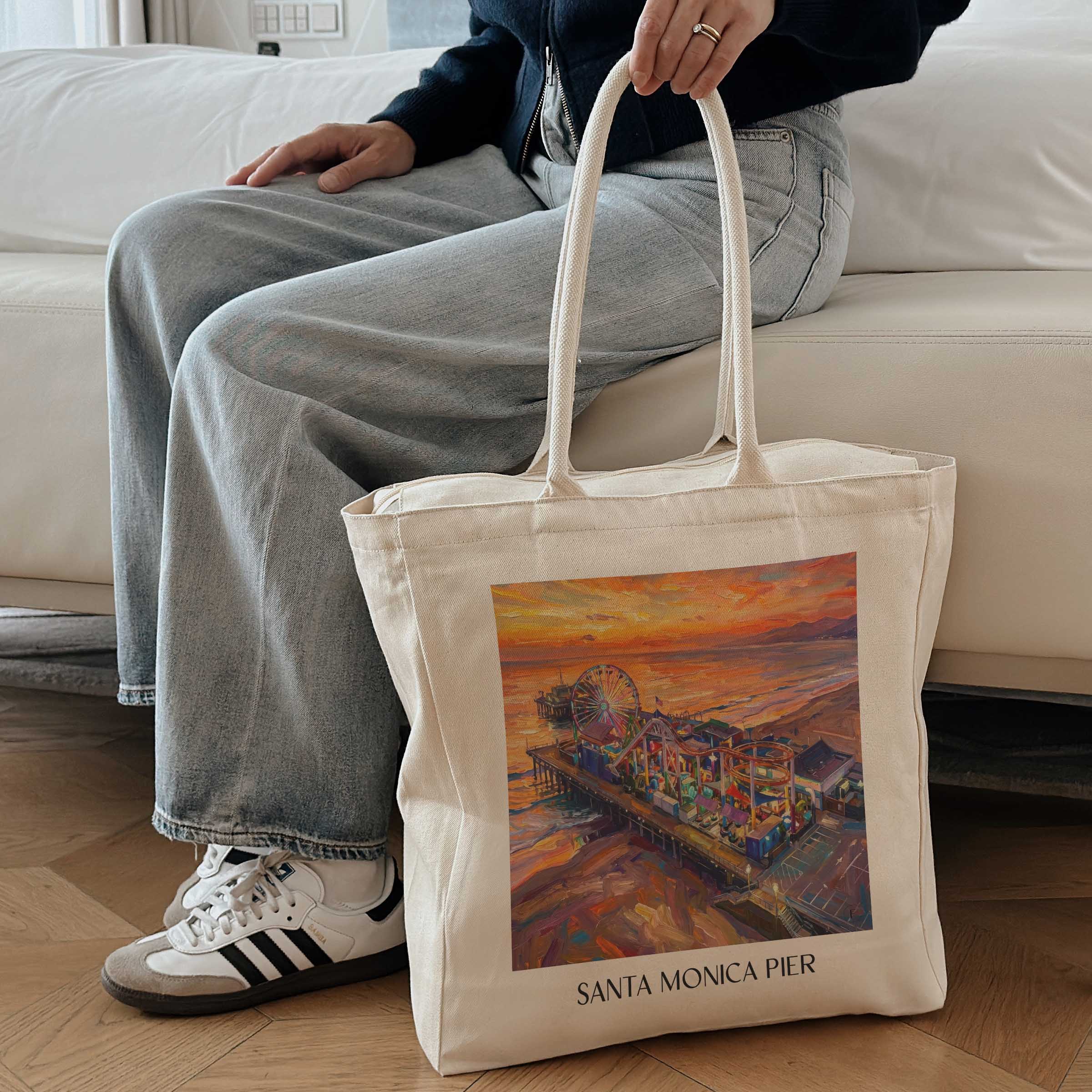 santa-monica-pier-californien-usa-einkaufstasche-oil-painting-oelgemaelde