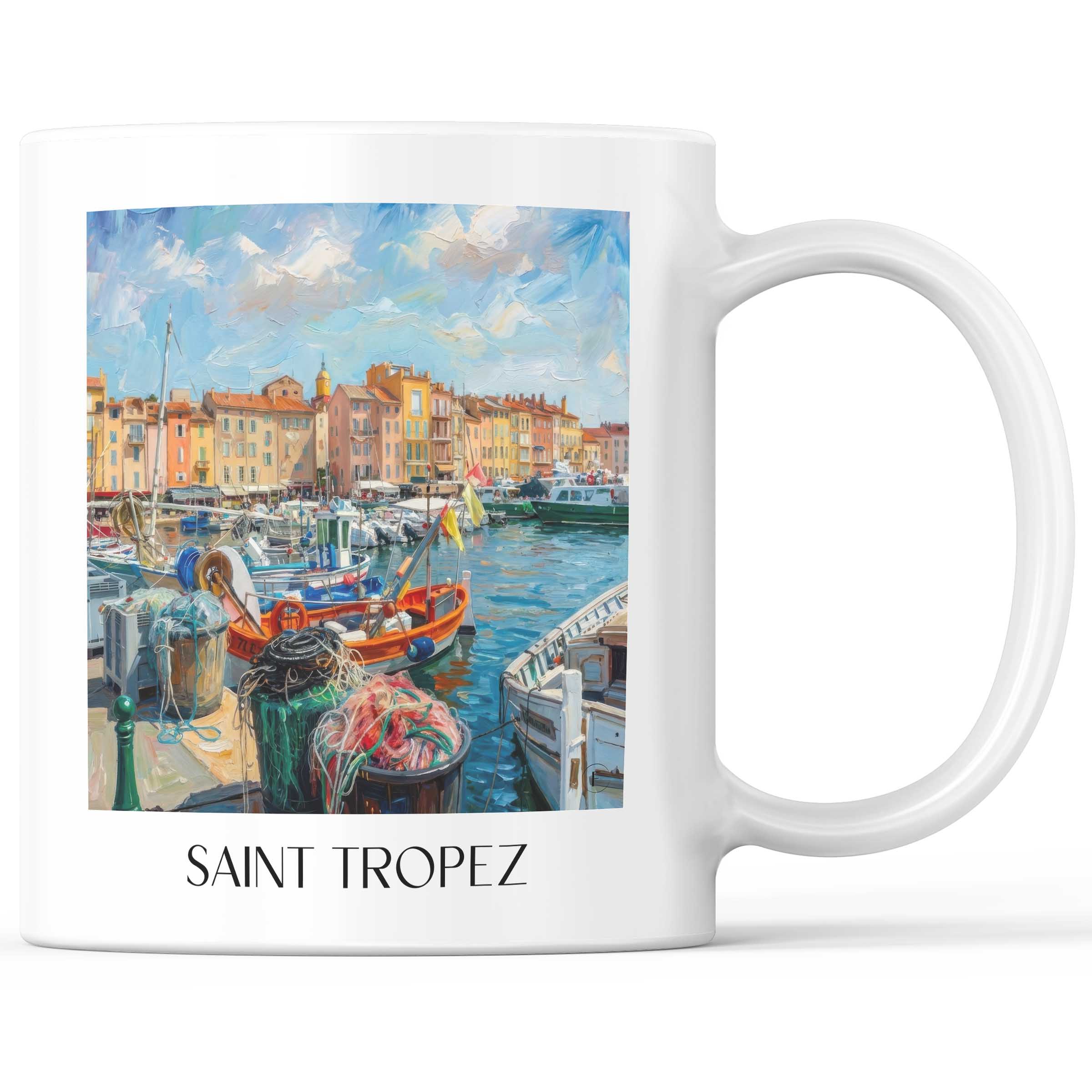 Saint Tropez - Frankreich Becher - Kaffeetasse im Ölgemälde Stil