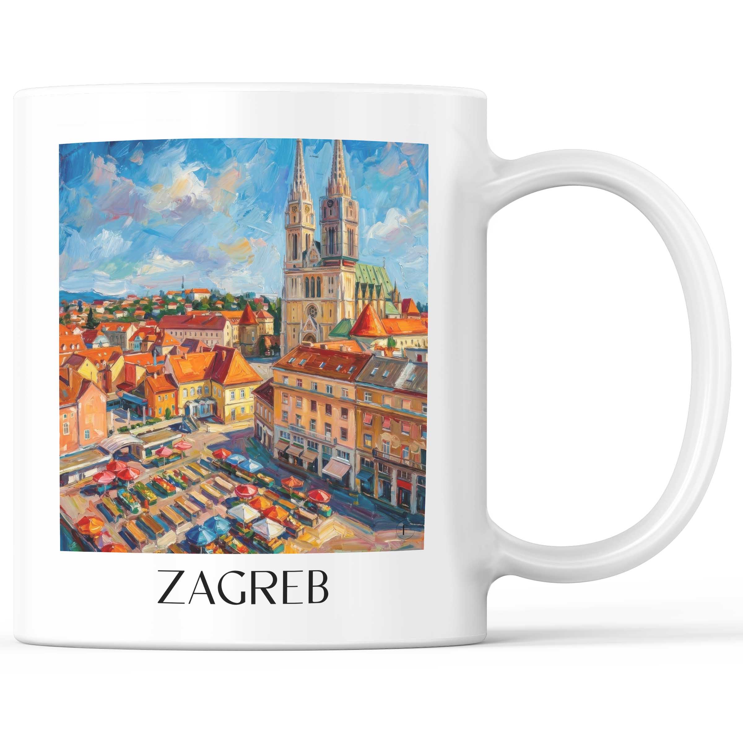 Zagreb - Kroatien Becher - Kaffeetasse im Ölgemälde Stil