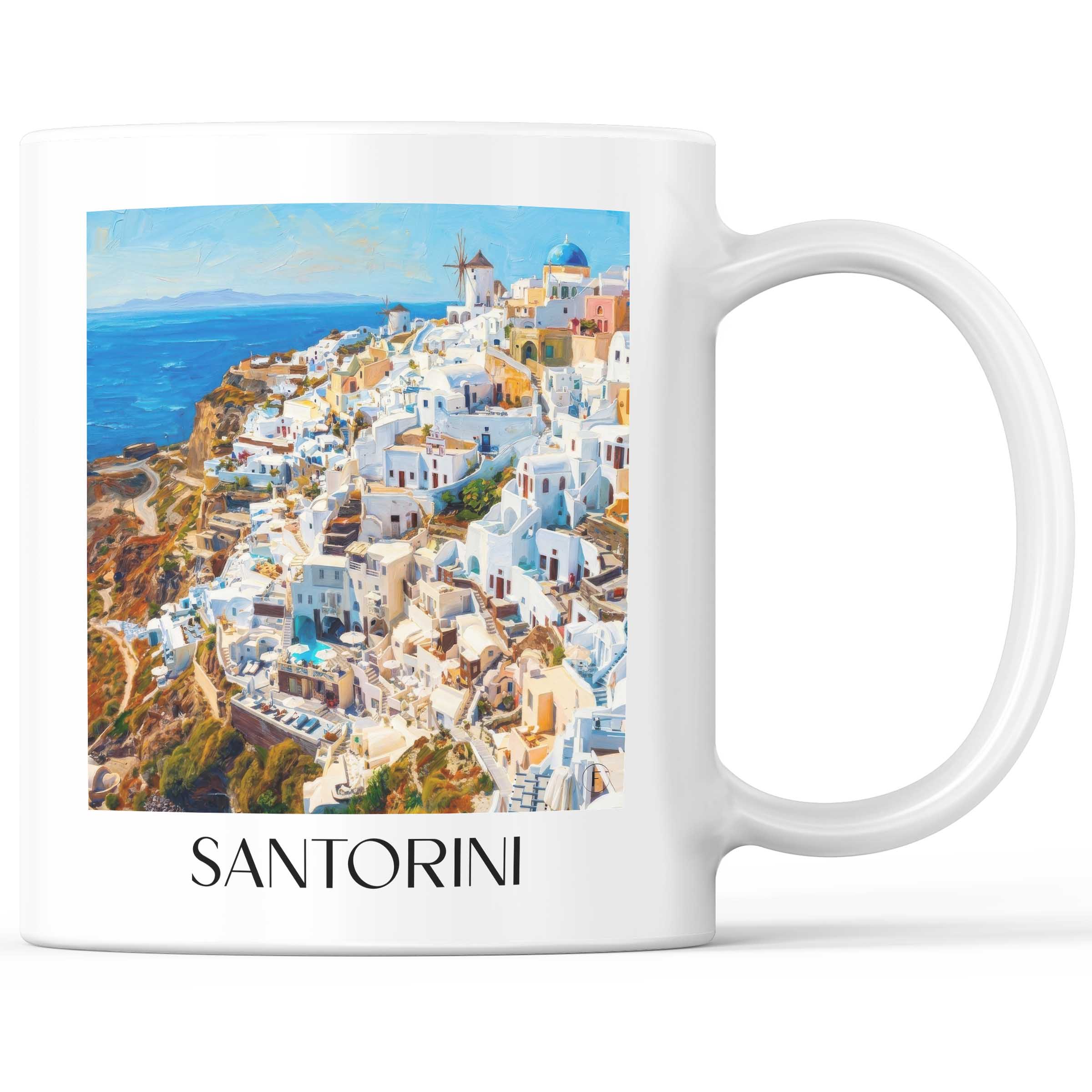 Santorin - Griechenland Becher - Kaffeetasse im Ölgemälde Stil