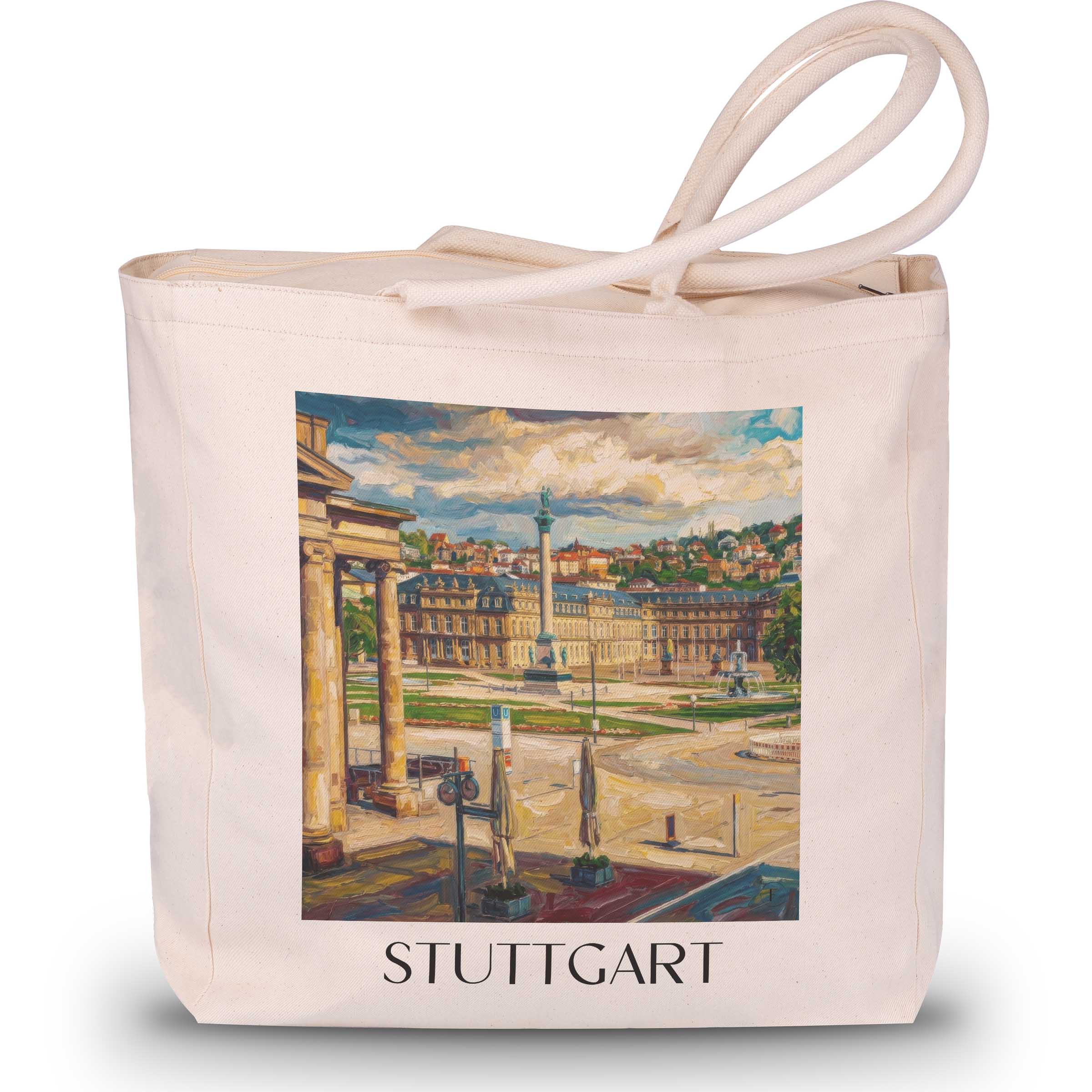 stuttgart-deutschland-einkaufstasche-oil-painting-oelgemaelde