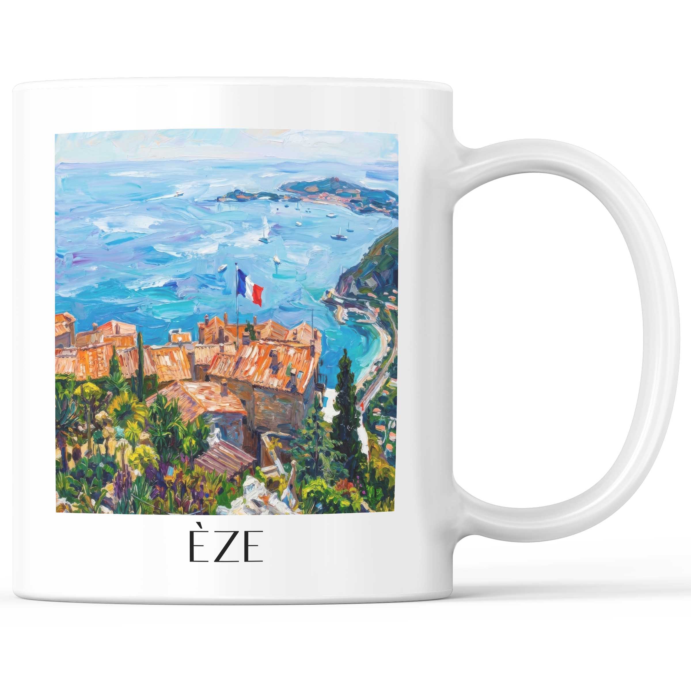 Èze - Frankreich Becher - Kaffeetasse im Ölgemälde Stil