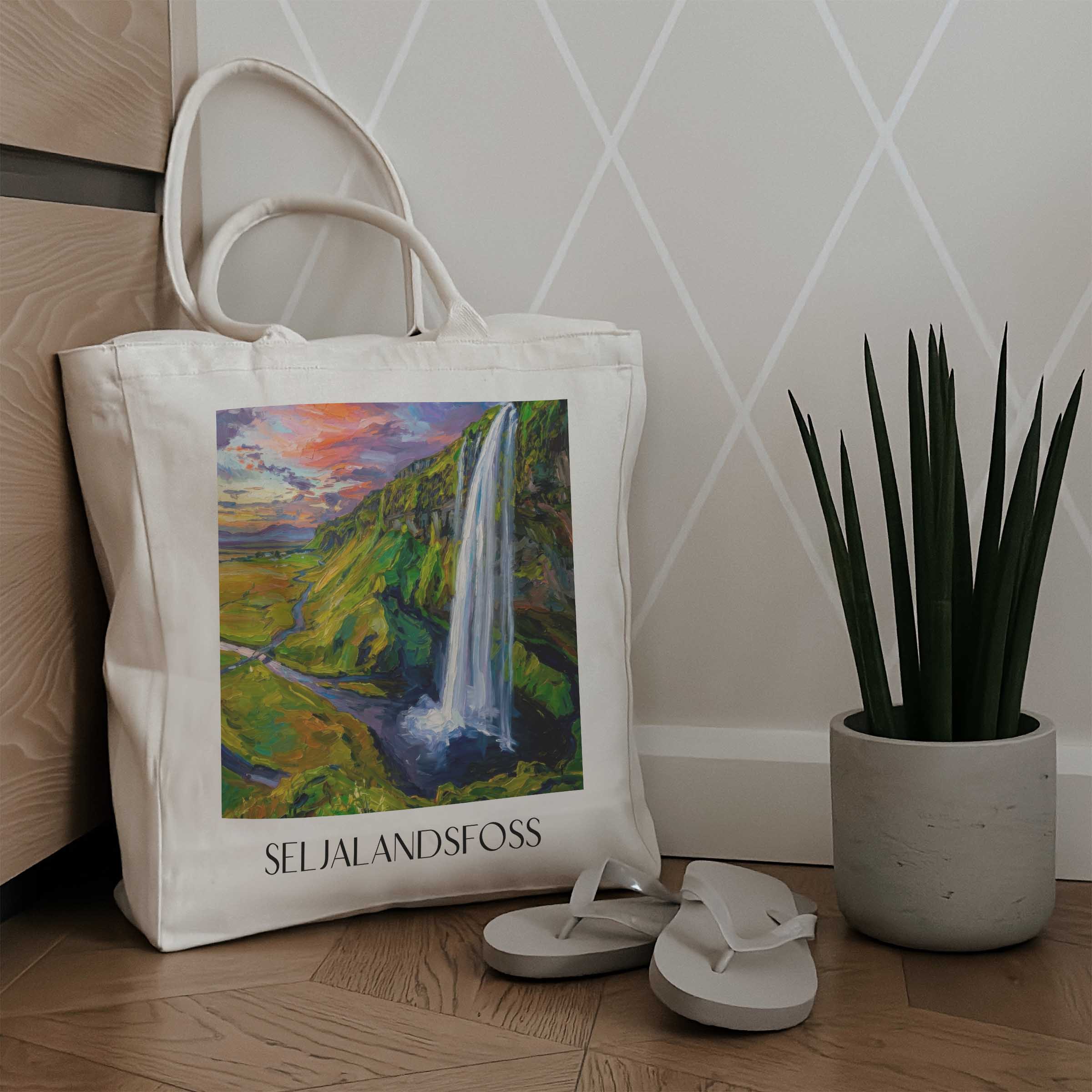 seljalandsfoss-island-einkaufstasche-oil-painting-oelgemaelde