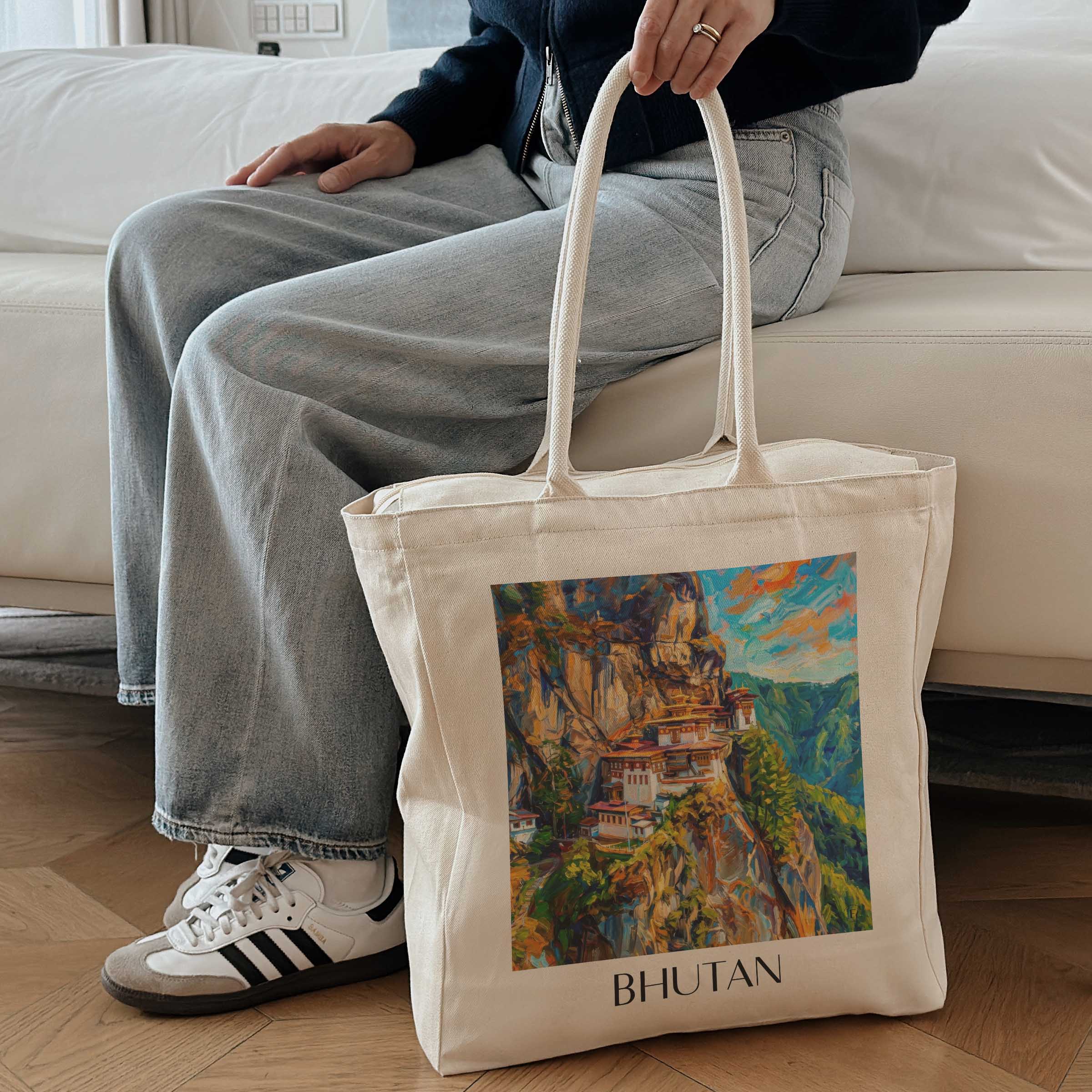 bhutan-bhutan-einkaufstasche-oil-painting-oelgemaelde