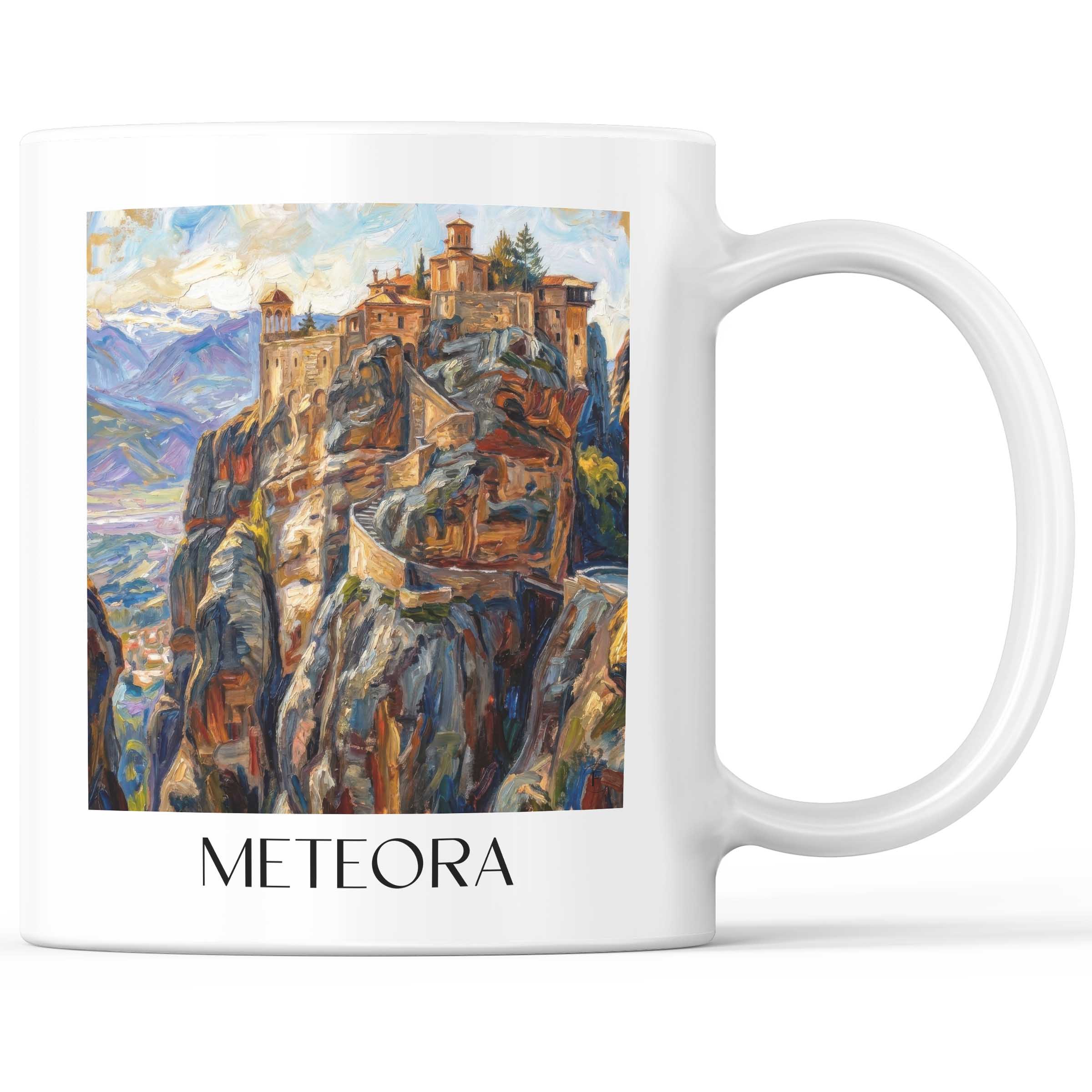 Meteora Kaffeebecher - Griechenland - Griechenland Becher - Kaffeetasse im Ölgemälde Stil