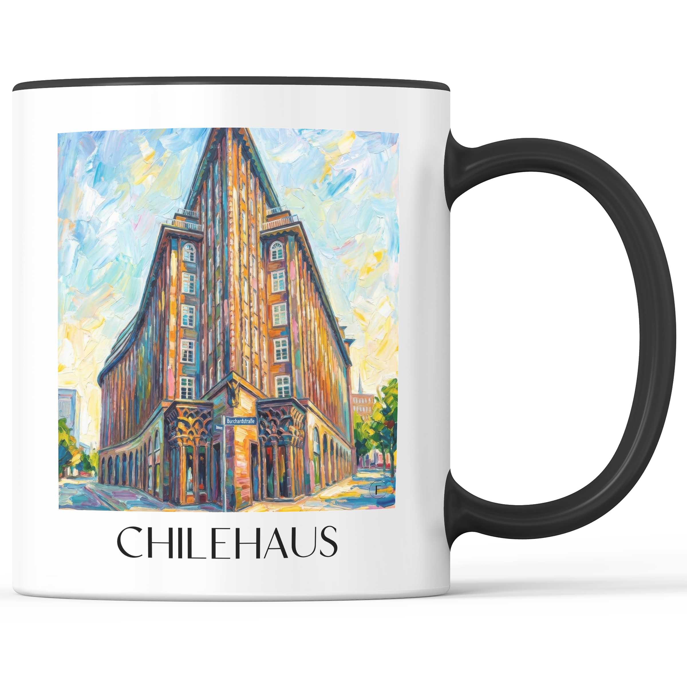 Chilehaus Kaffeebecher - Hamburg - Deutschland Becher - Kaffeetasse im Ölgemälde Stil