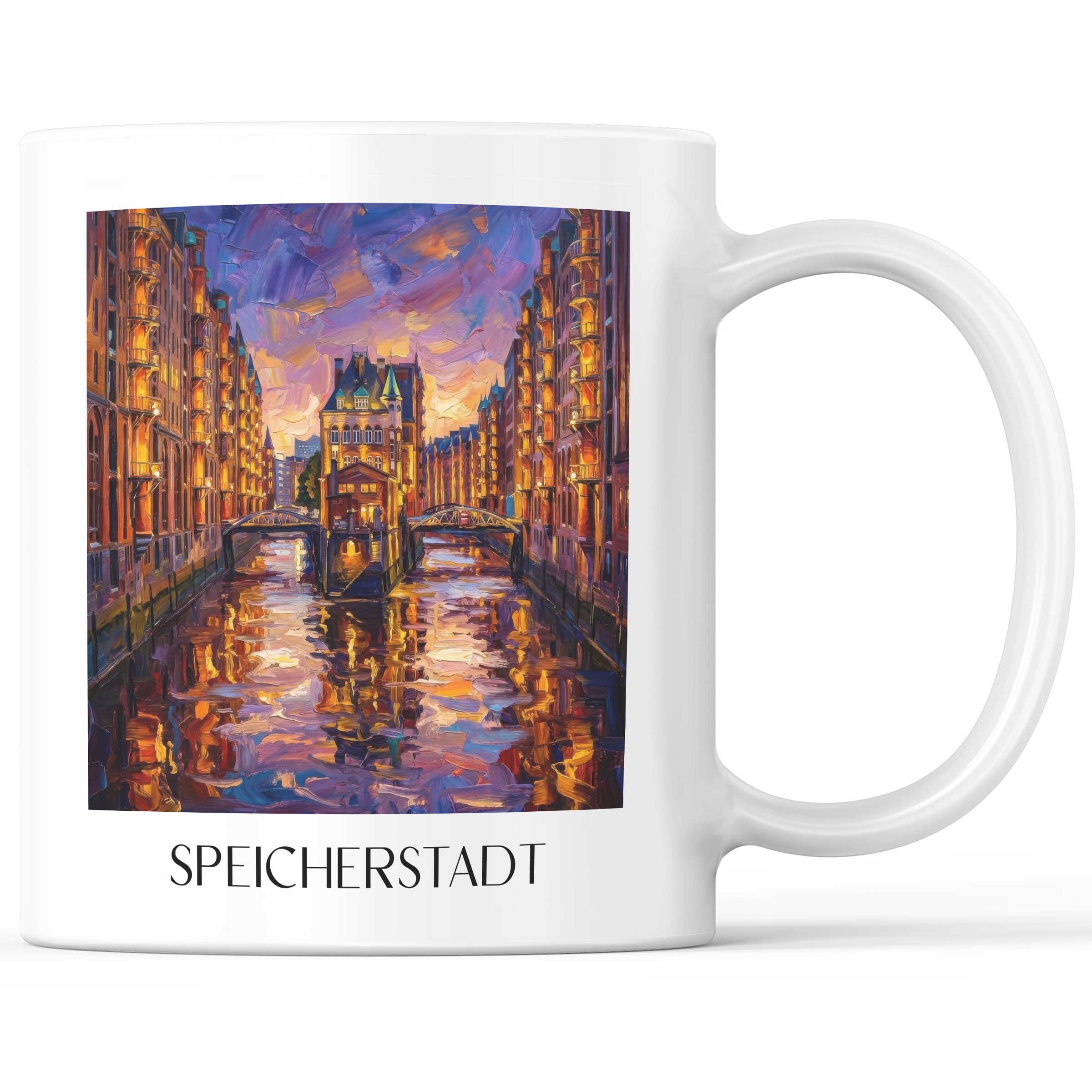 Speicherstadt Kaffeebecher - Hamburg - Deutschland Becher - Kaffeetasse im Ölgemälde Stil