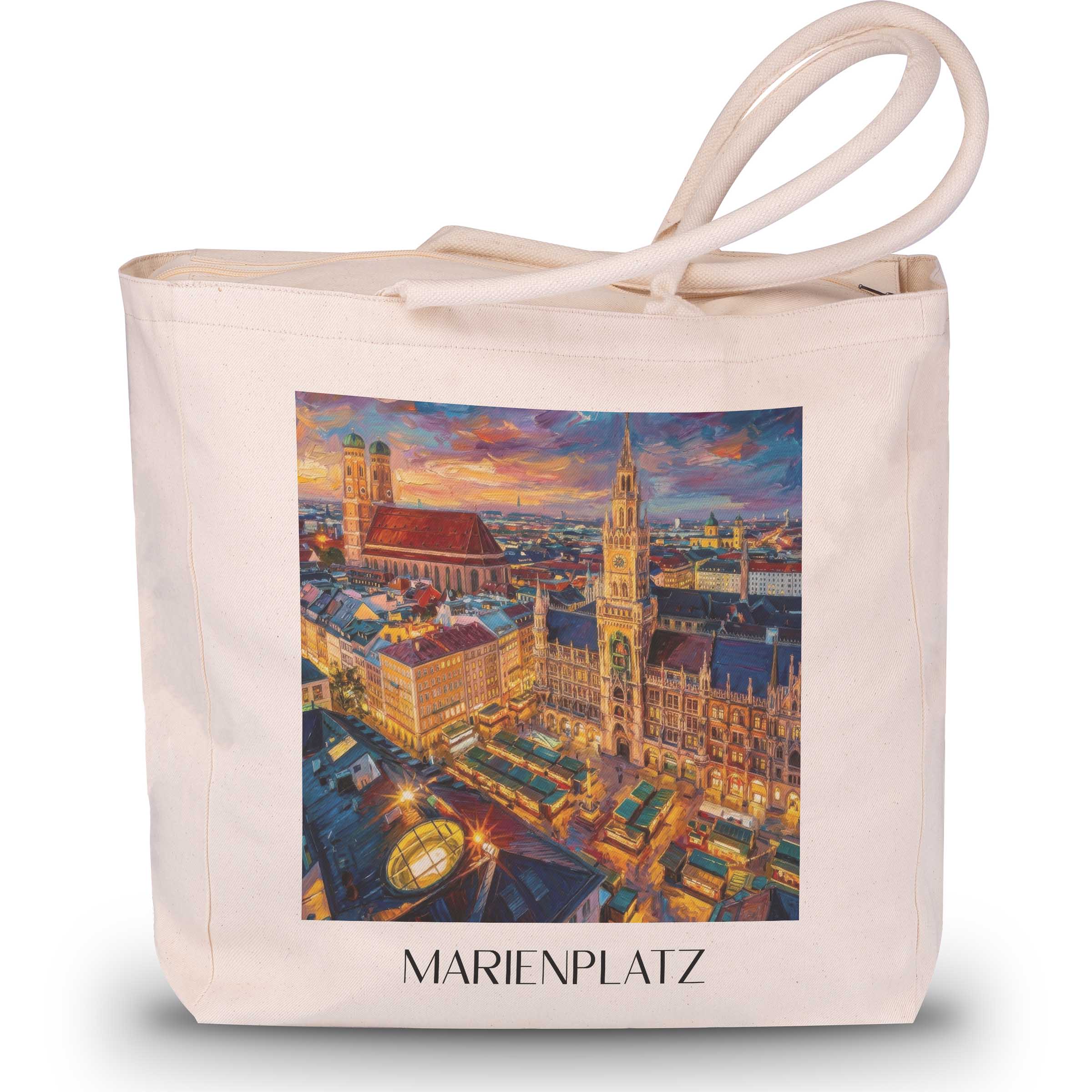 Marienplatz Shopping Tasche - München - Deutschland Tote Bag - Einkaufstasche im Ölgemälde Stil