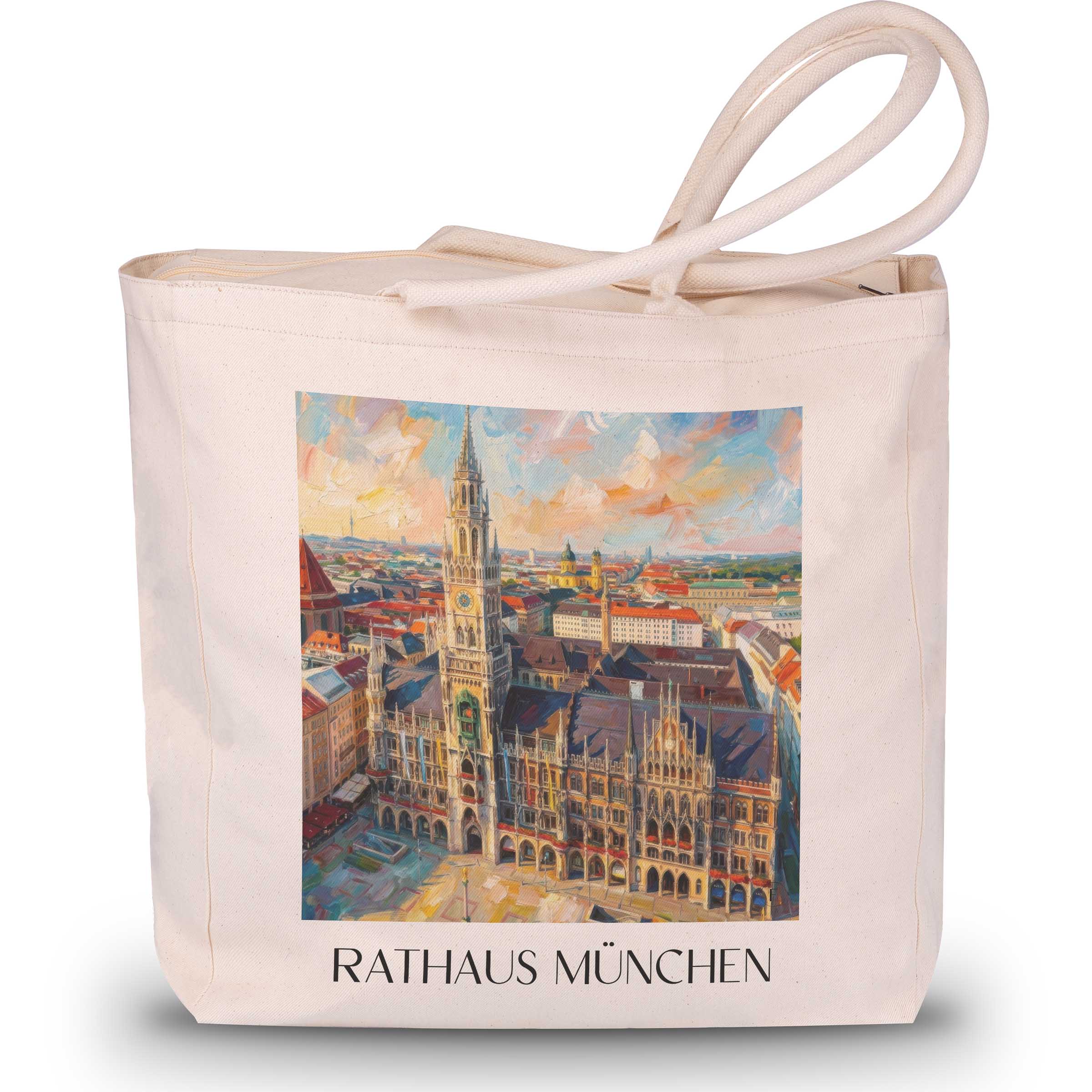rathaus-münchen-deutschland-einkaufstasche-oil-painting-oelgemaelde