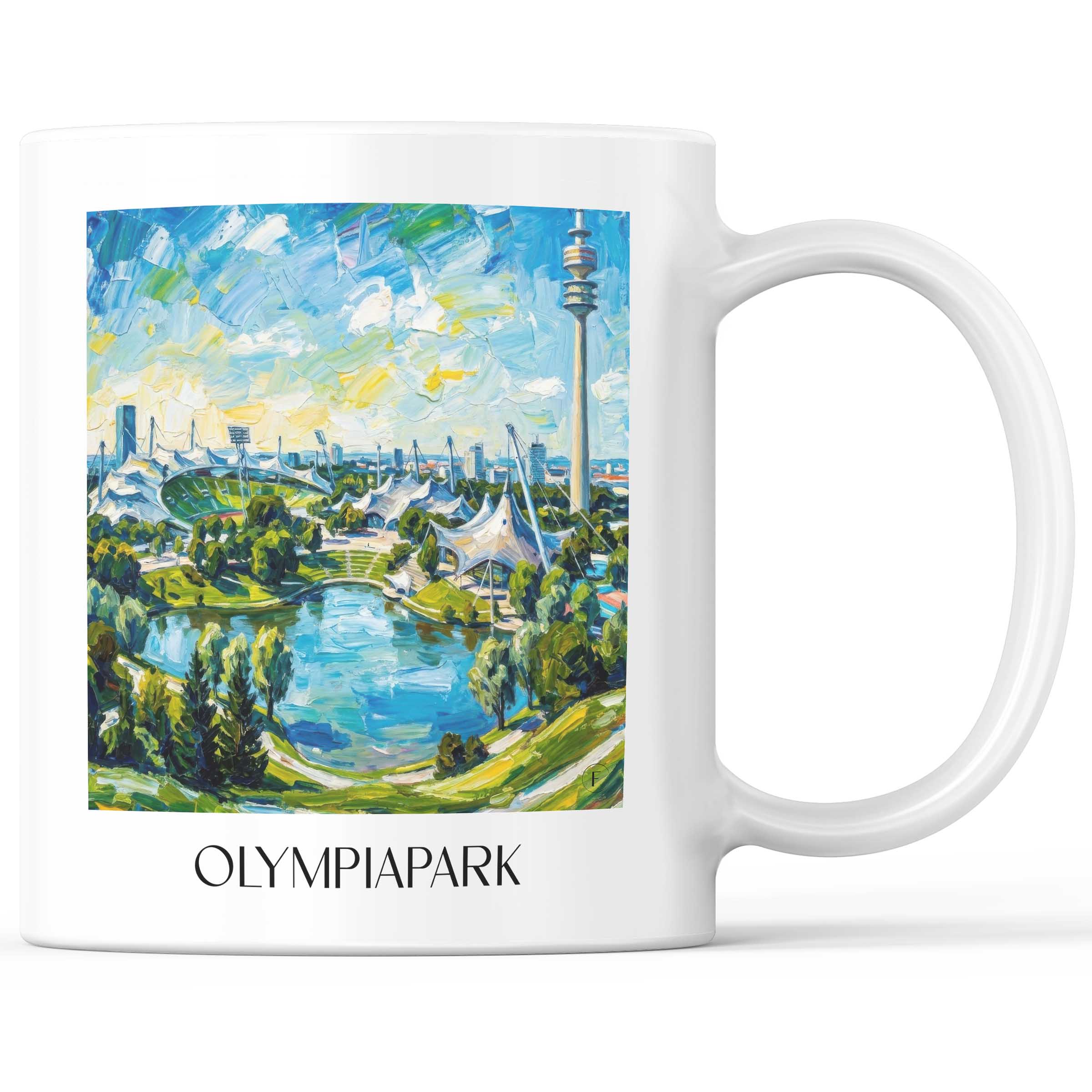 Olympiapark Kaffeebecher - München - Deutschland Becher - Kaffeetasse im Ölgemälde Stil