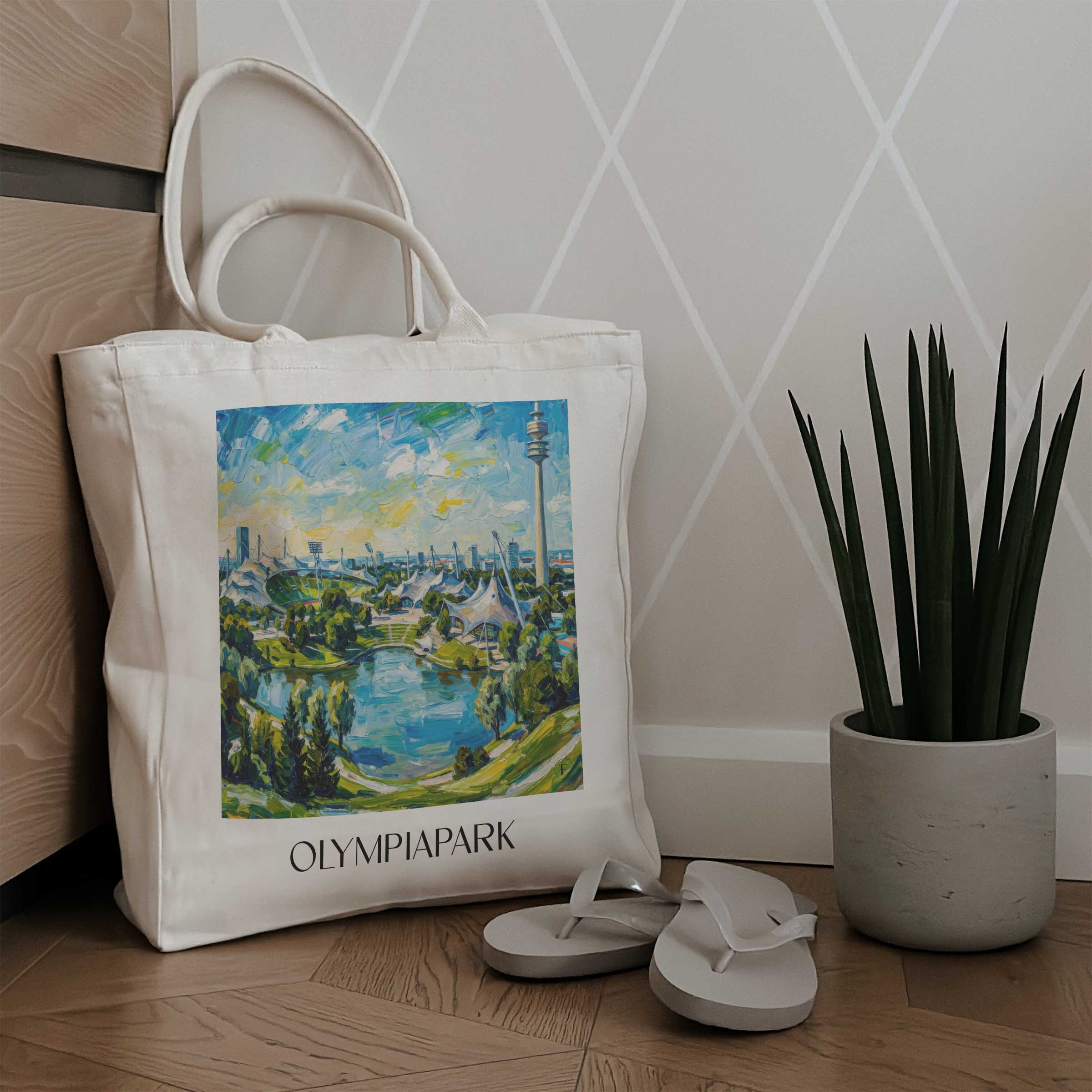 olympiapark-münchen-deutschland-einkaufstasche-oil-painting-oelgemaelde