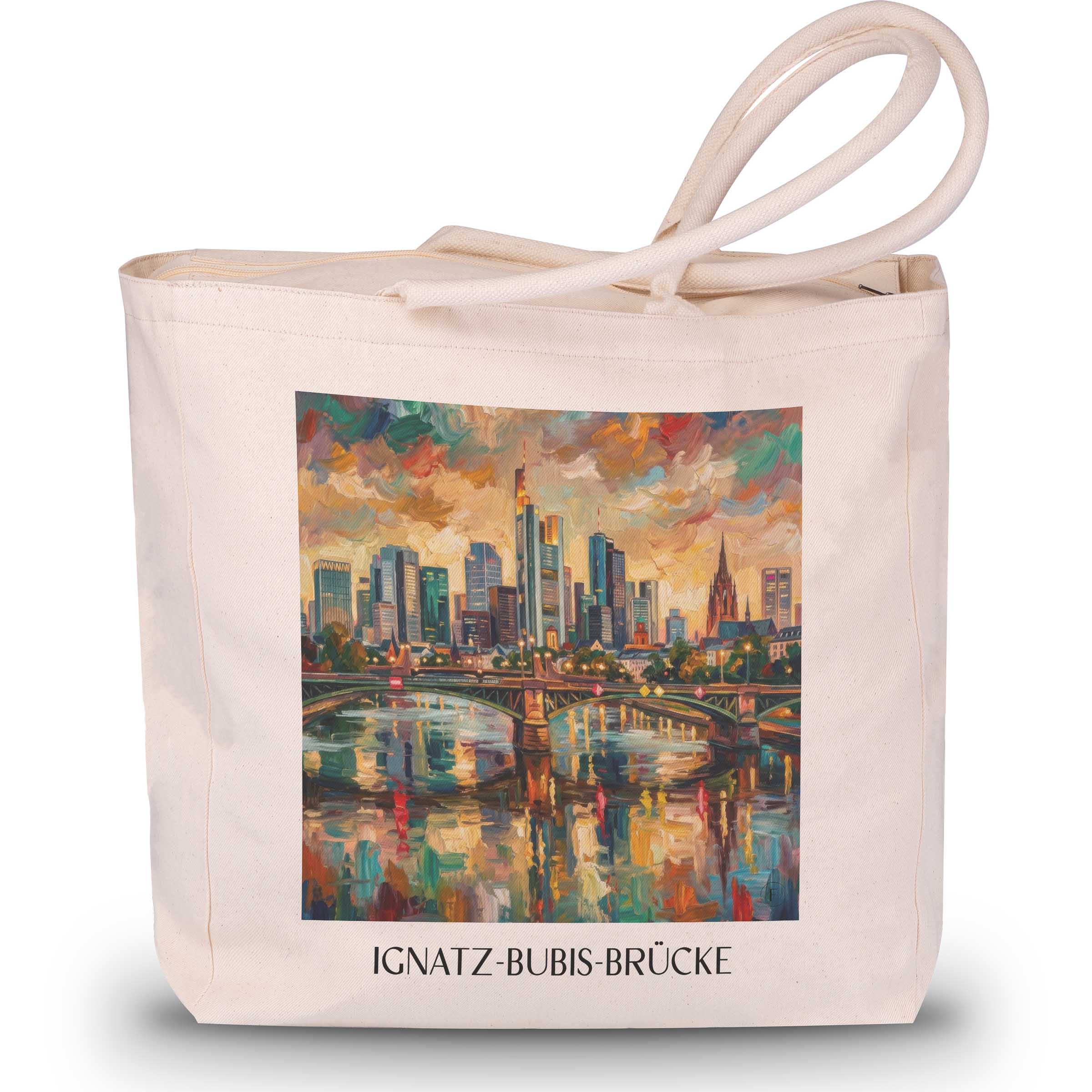 ignatz-bubis-brücke-frankfurt-deutschland-einkaufstasche-oil-painting-oelgemaelde