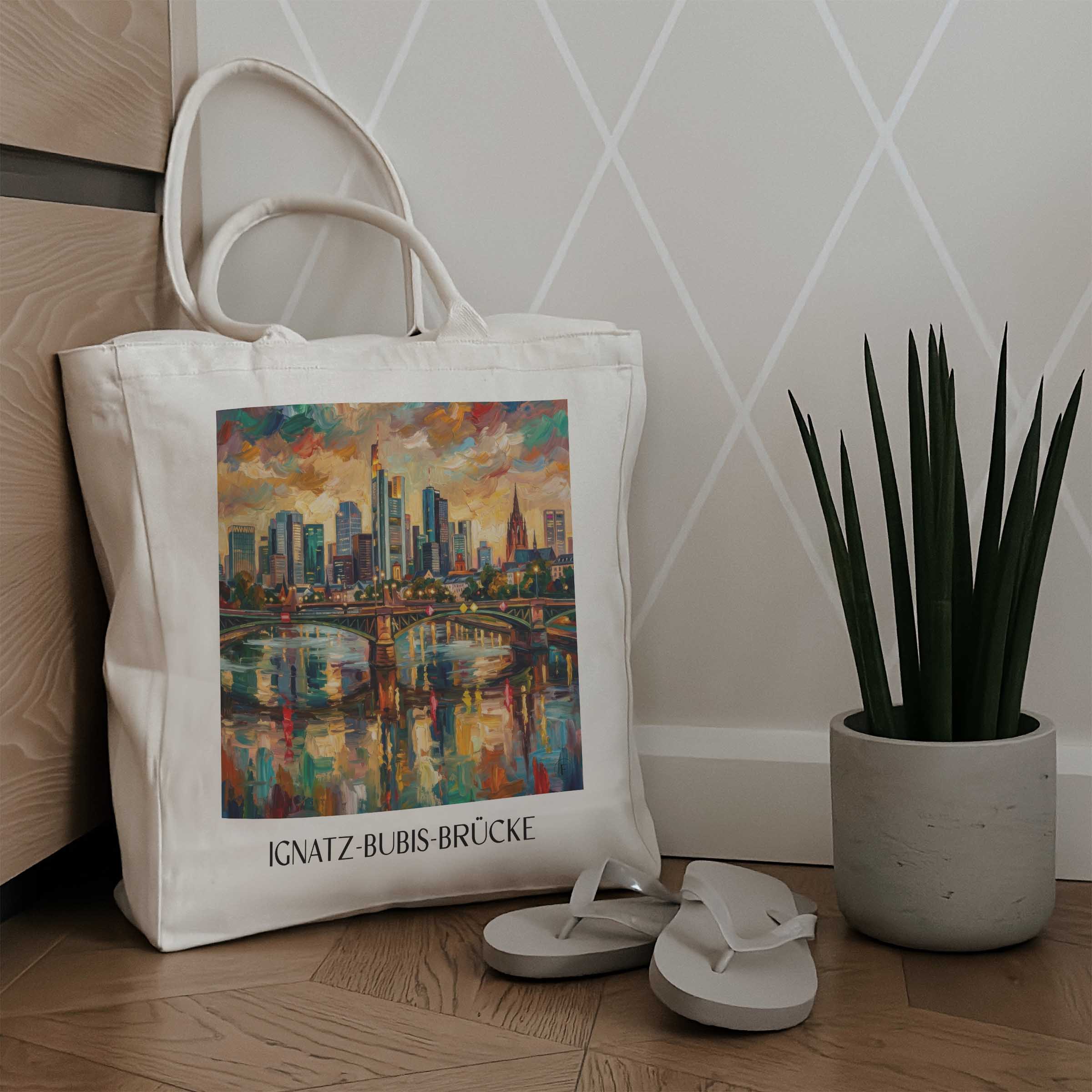 ignatz-bubis-brücke-frankfurt-deutschland-einkaufstasche-oil-painting-oelgemaelde