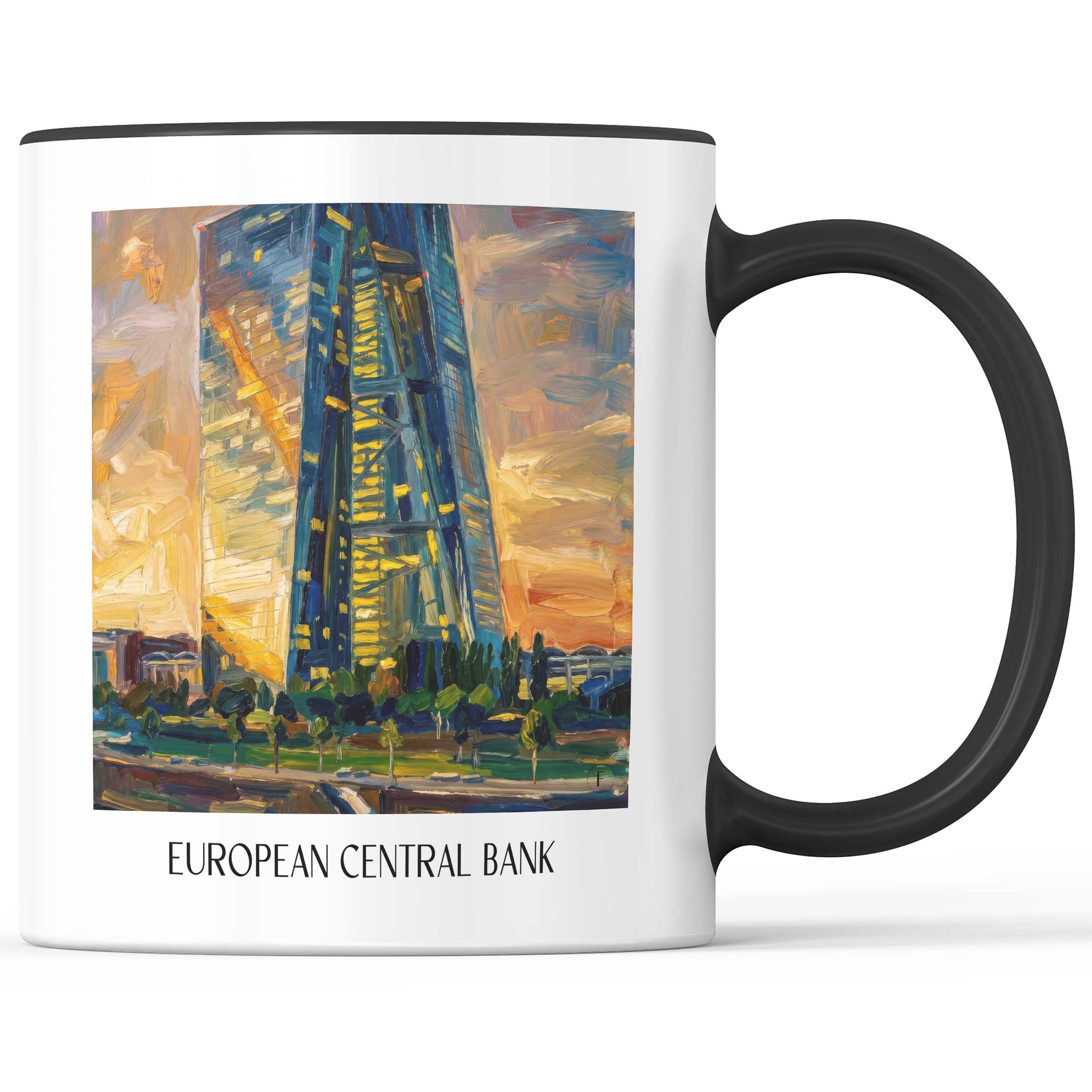 Europäische Zentralbank Kaffeebecher - Frankfurt - Deutschland Becher - Kaffeetasse im Ölgemälde Stil