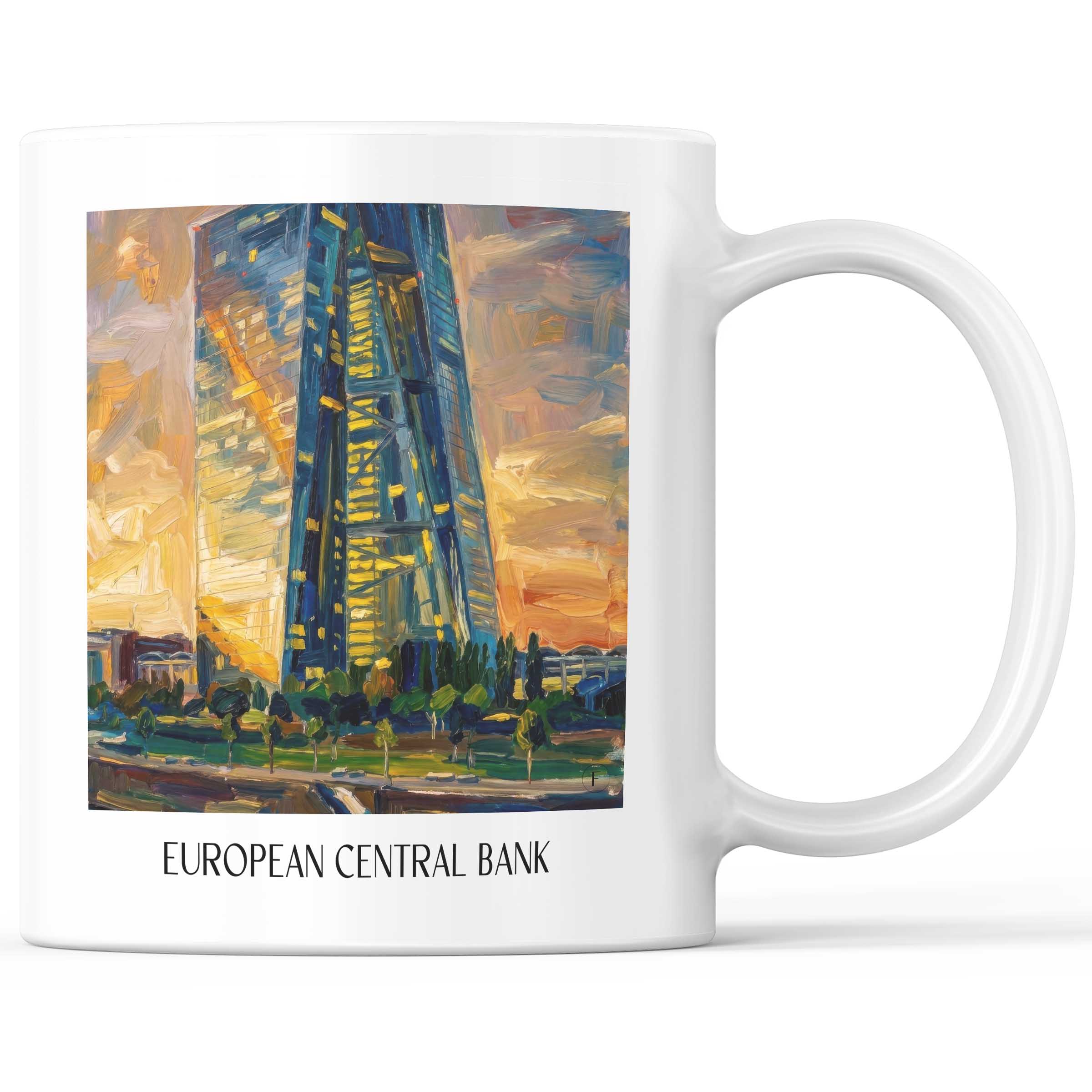 Europäische Zentralbank Kaffeebecher - Frankfurt - Deutschland Becher - Kaffeetasse im Ölgemälde Stil