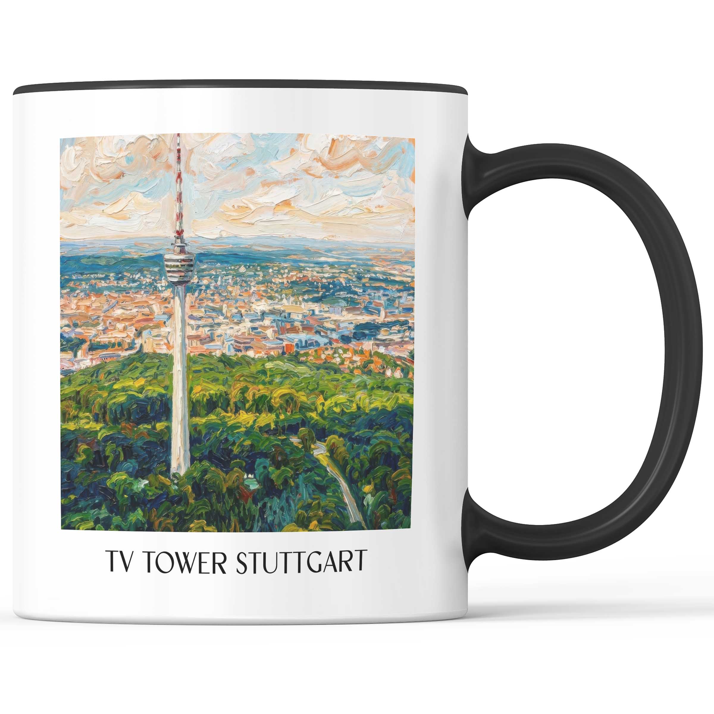 Fernsehturm Kaffeebecher - Stuttgart - Deutschland Becher - Kaffeetasse im Ölgemälde Stil