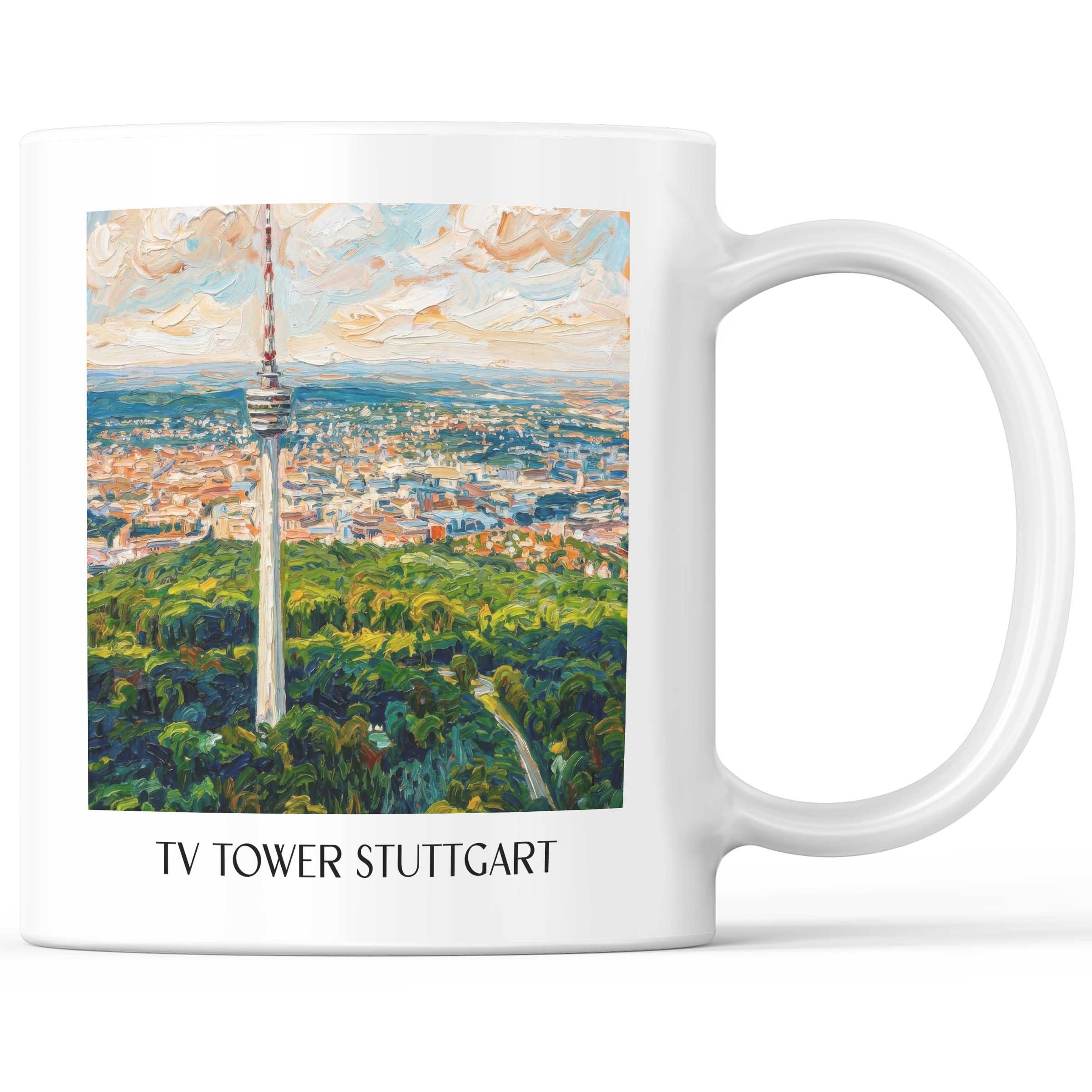 Fernsehturm Kaffeebecher - Stuttgart - Deutschland Becher - Kaffeetasse im Ölgemälde Stil