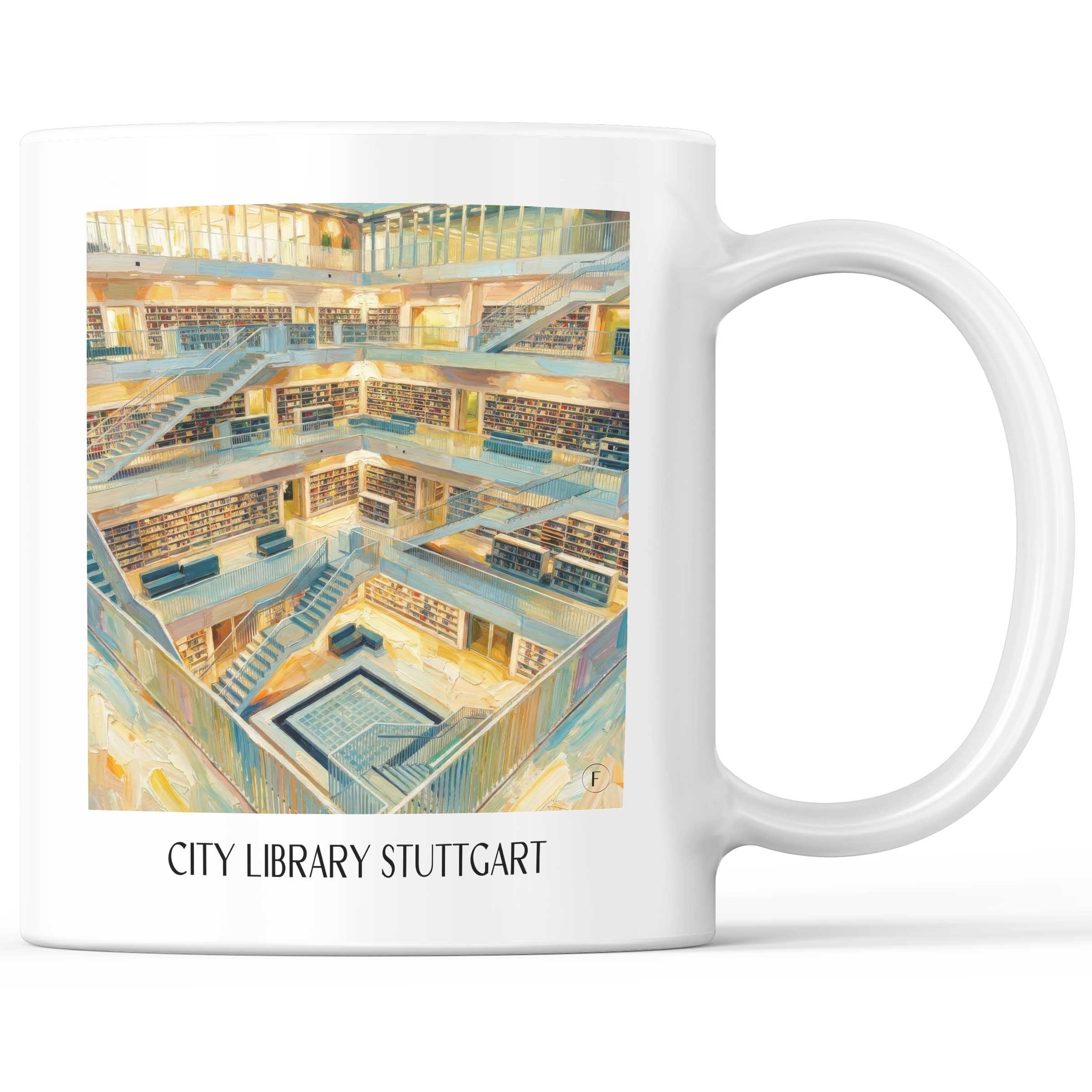 Stadtbibiothek Kaffeebecher - Stuttgart - Deutschland Becher - Kaffeetasse im Ölgemälde Stil