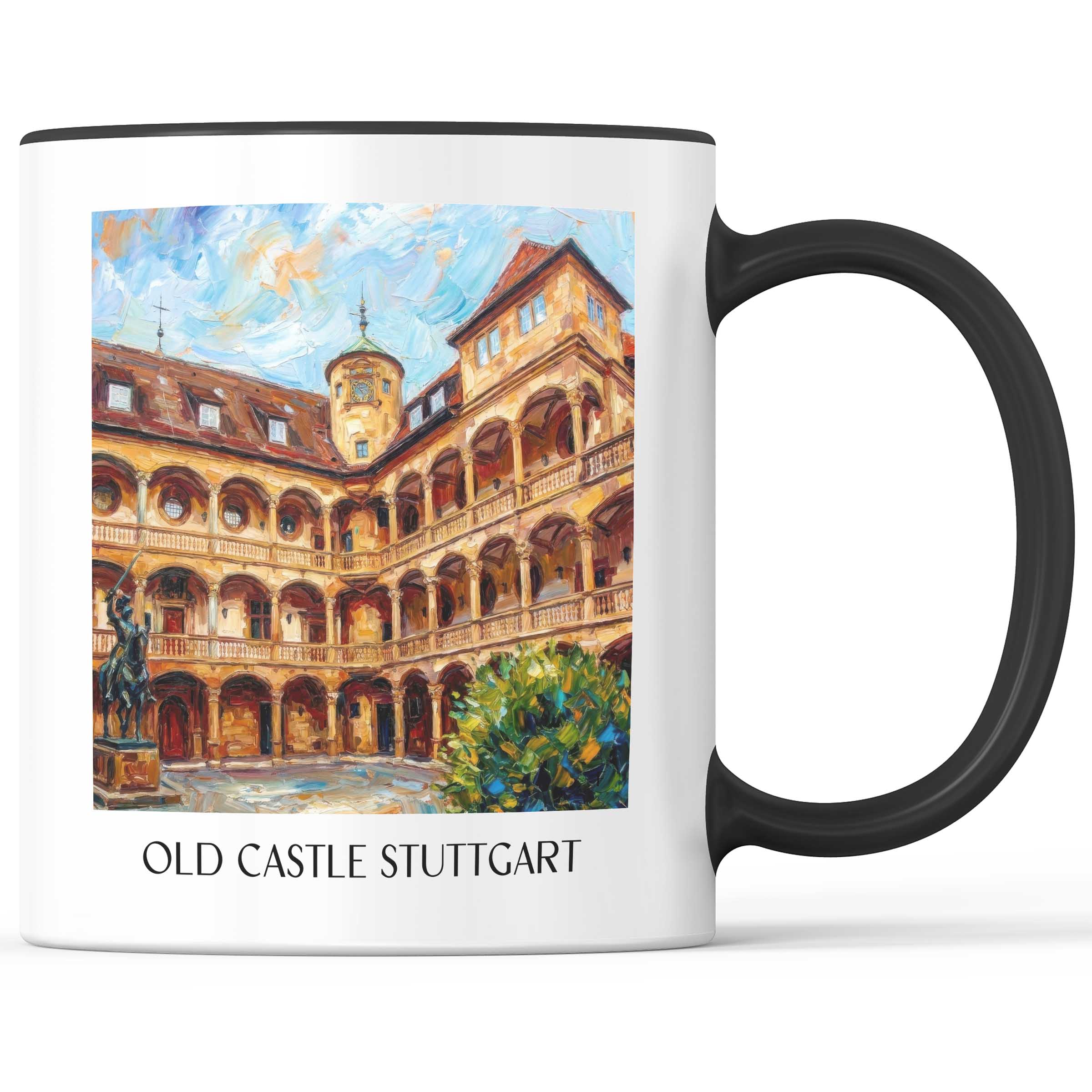 Altes Schloss Kaffeebecher - Stuttgart - Deutschland Becher - Kaffeetasse im Ölgemälde Stil