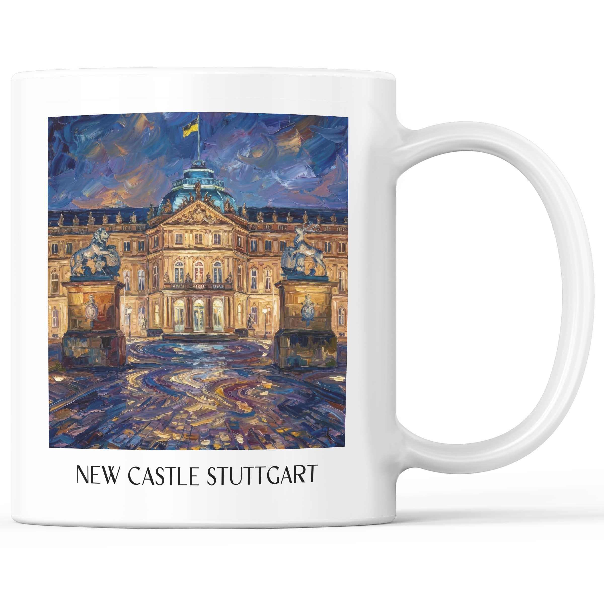 Neues Schloss Kaffeebecher - Stuttgart - Deutschland Becher - Kaffeetasse im Ölgemälde Stil