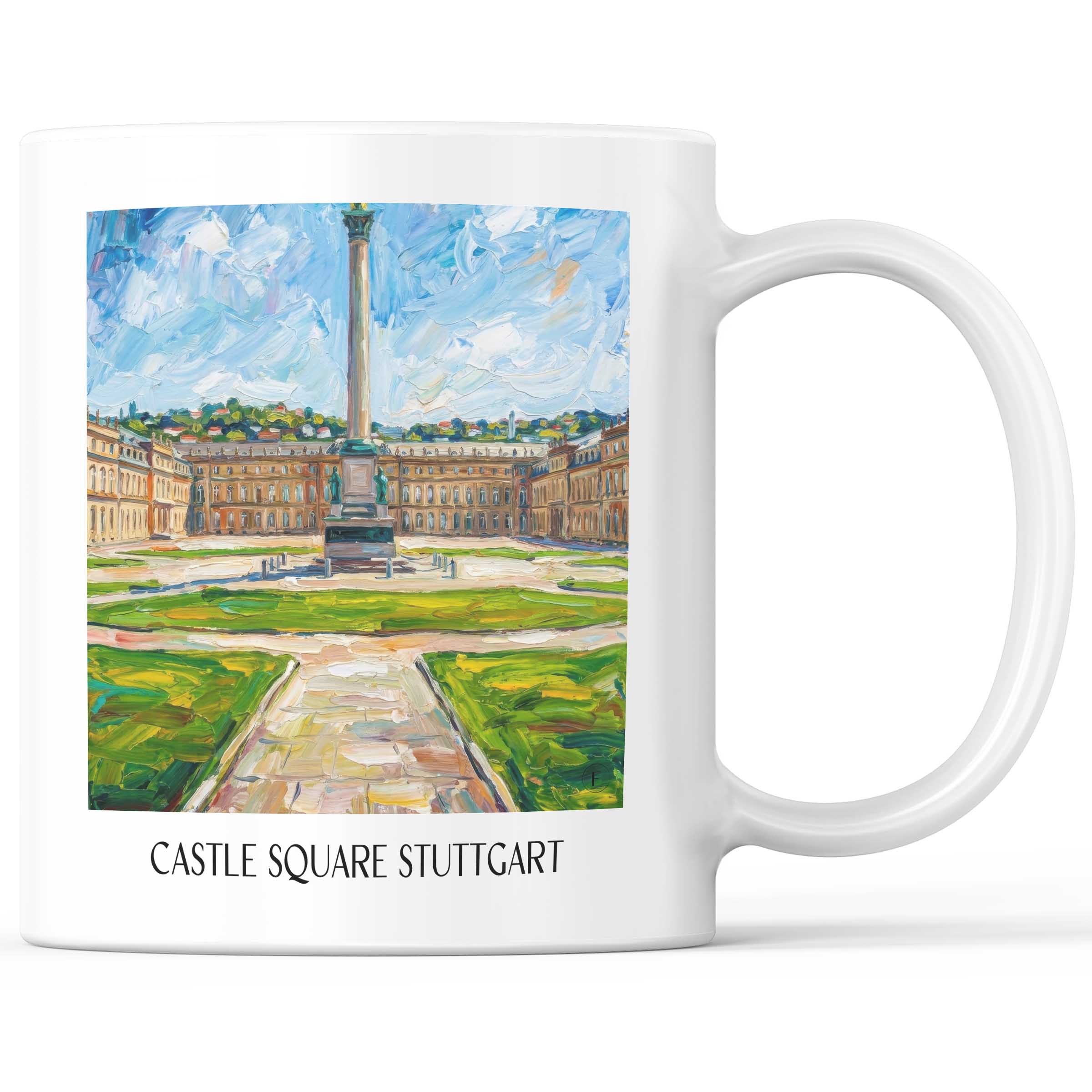 Schlossplatz Kaffeebecher - Stuttgart - Deutschland Becher - Kaffeetasse im Ölgemälde Stil