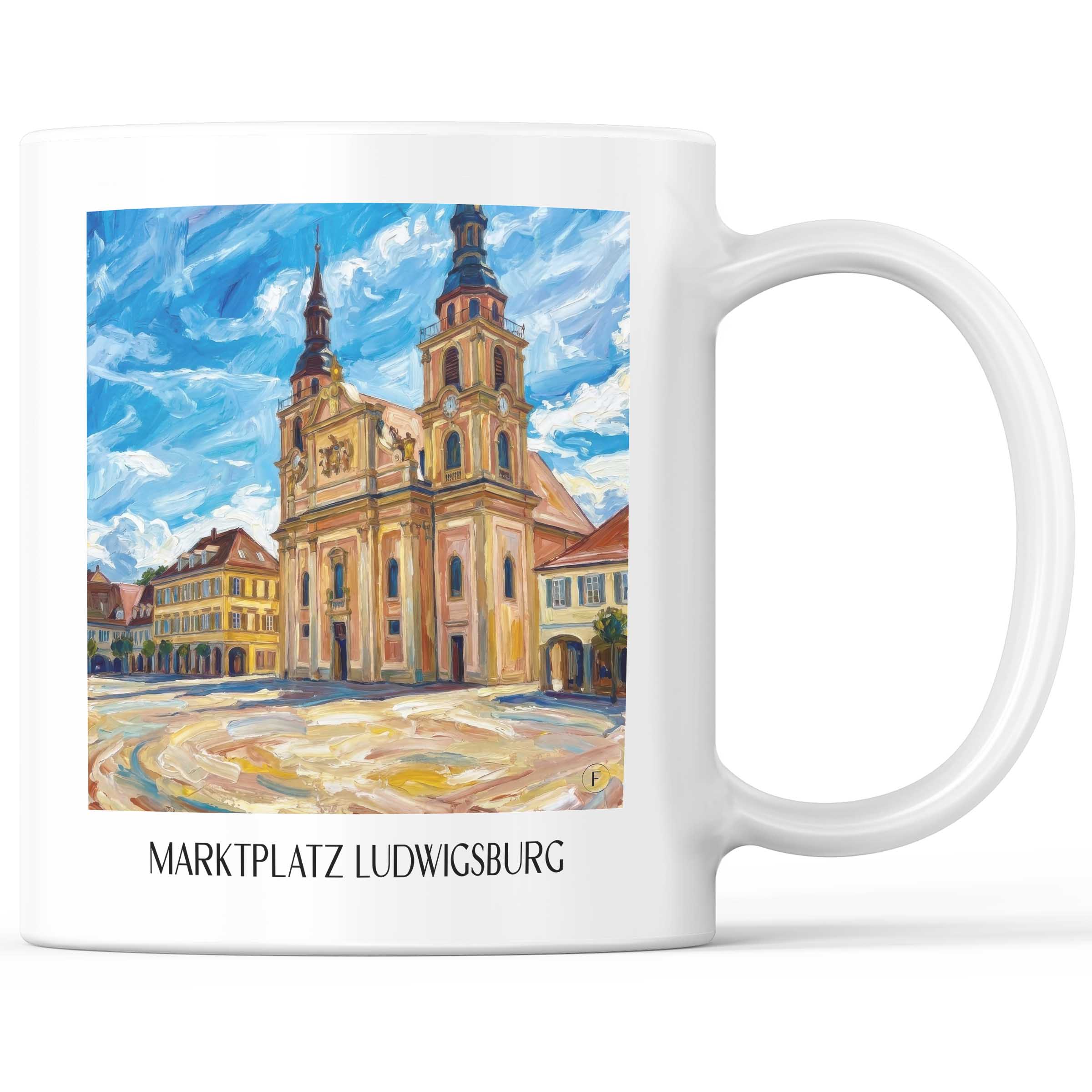 Marktplatz Kaffeebecher - Ludwigsburg - Deutschland Becher - Kaffeetasse im Ölgemälde Stil