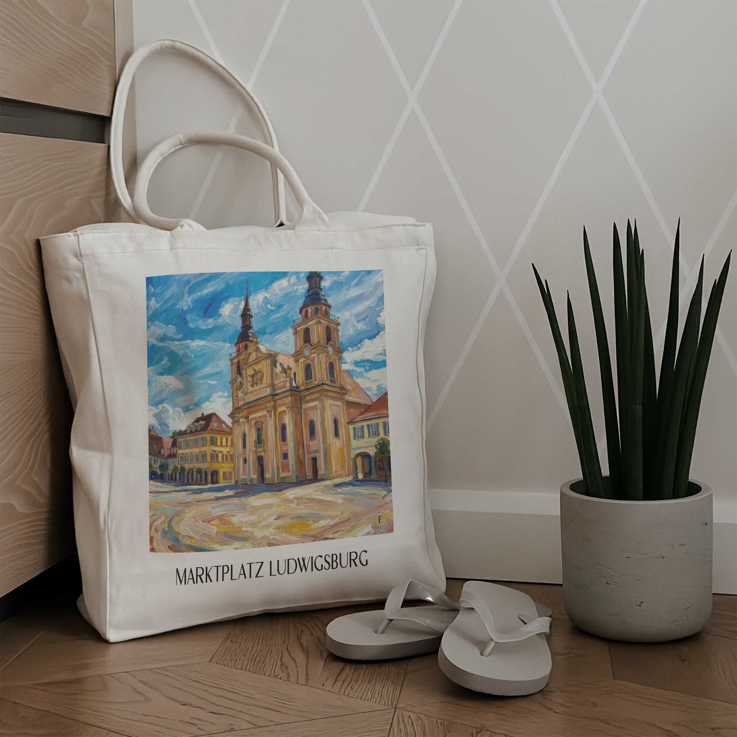 marktplatz-ludwigsburg-deutschland-einkaufstasche-oil-painting-oelgemaelde