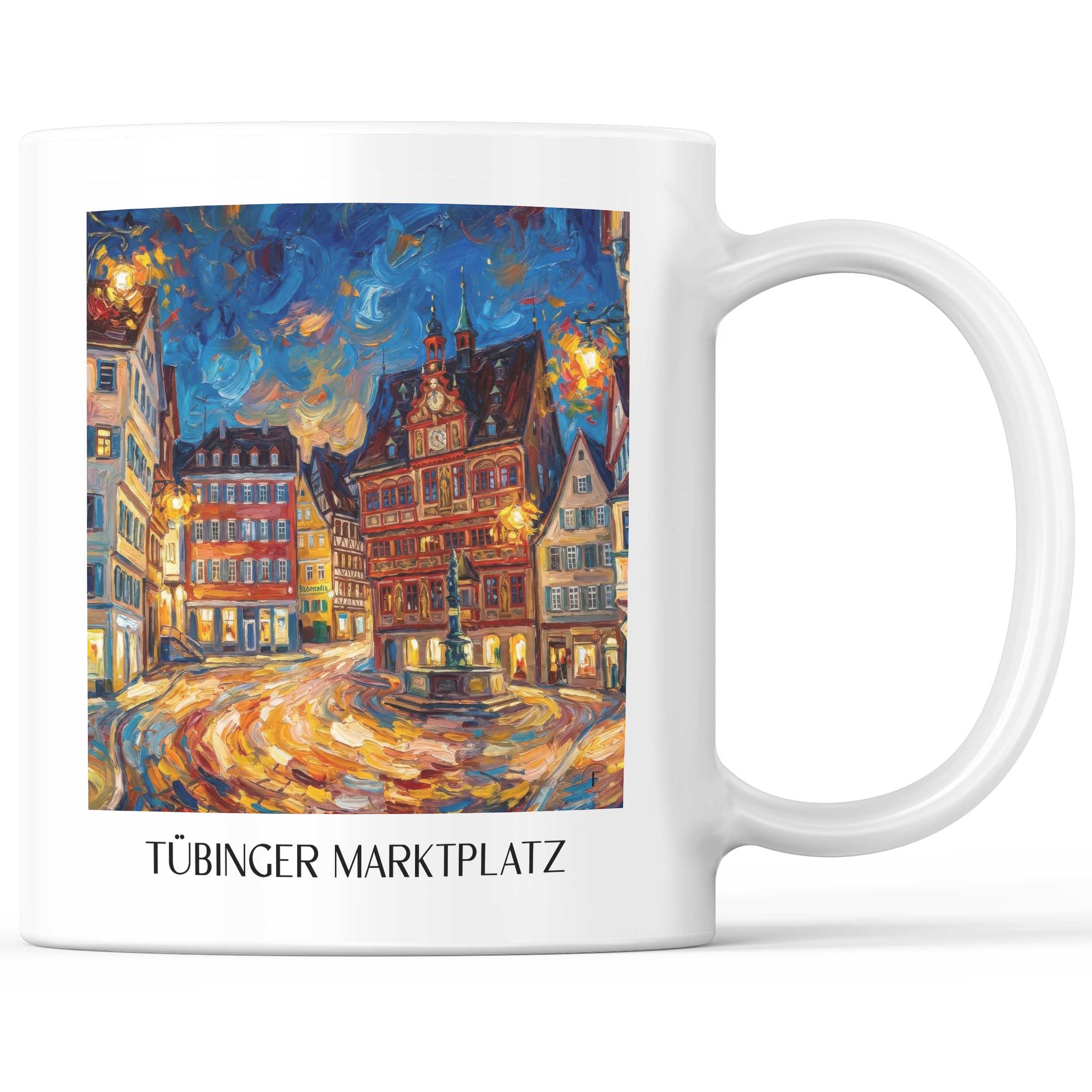 Marktplatz Kaffeebecher - Tübingen - Deutschland Becher - Kaffeetasse im Ölgemälde Stil