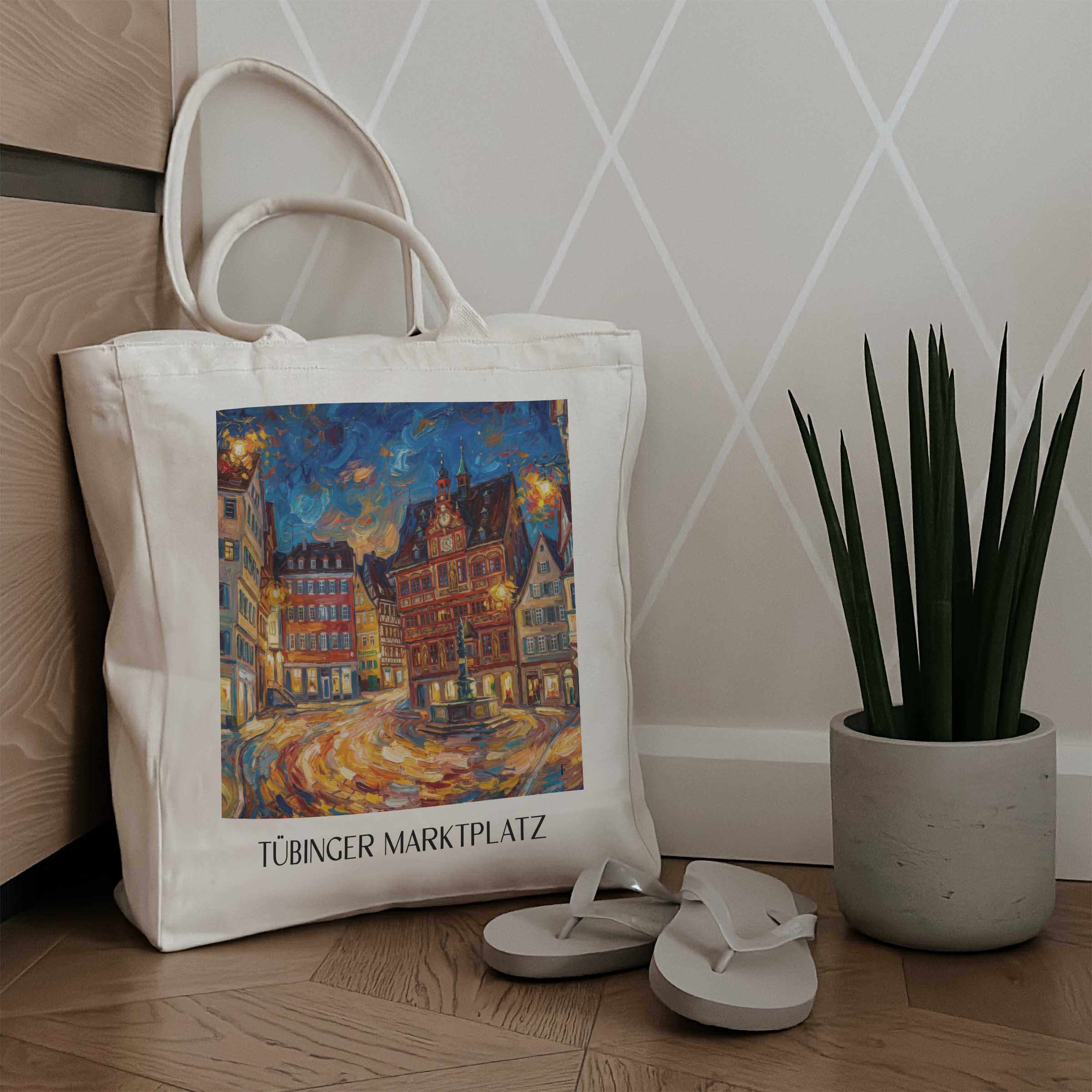 marktplatz-tübingen-deutschland-einkaufstasche-oil-painting-oelgemaelde