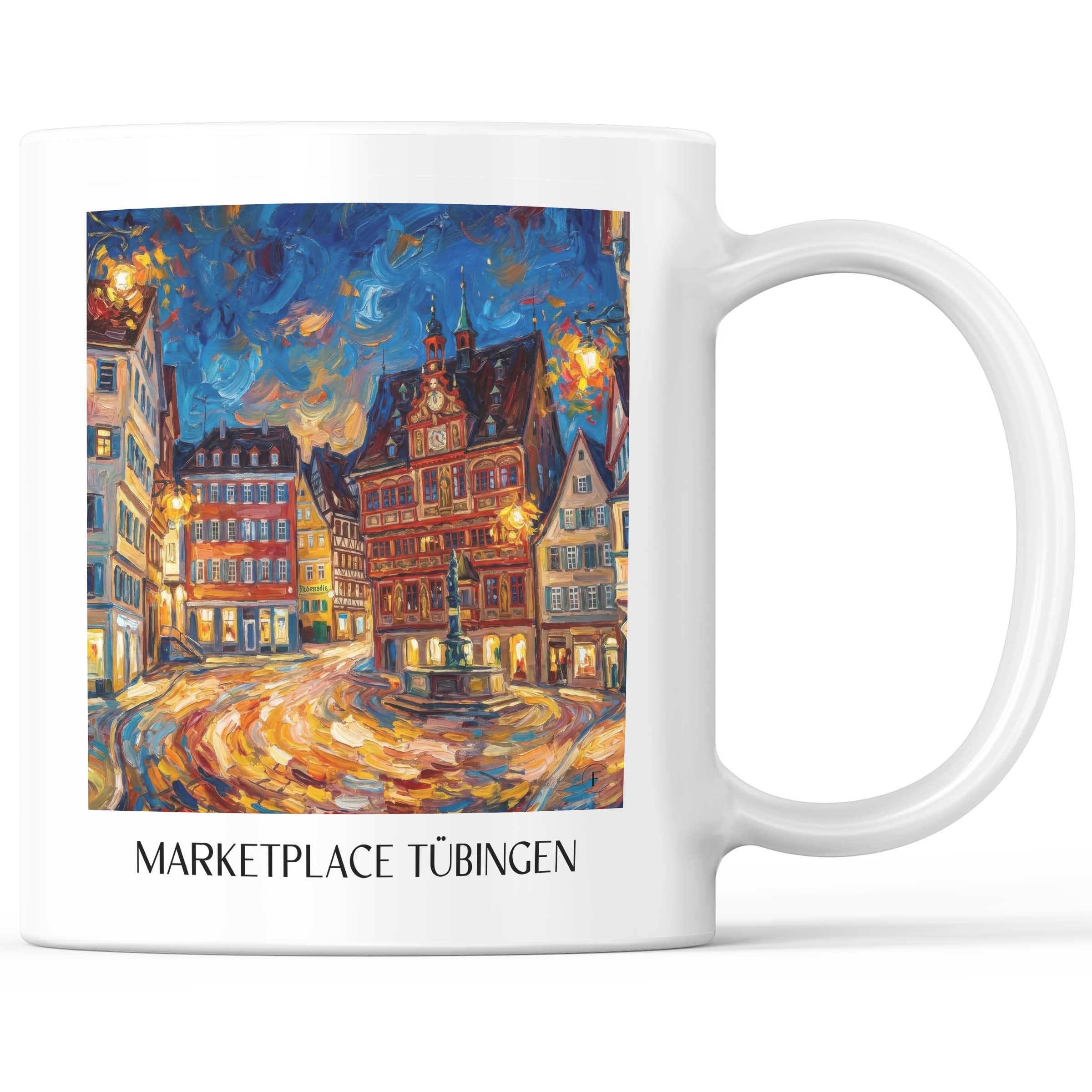 Marktplatz Kaffeebecher - Tübingen - Deutschland Becher - Kaffeetasse im Ölgemälde Stil