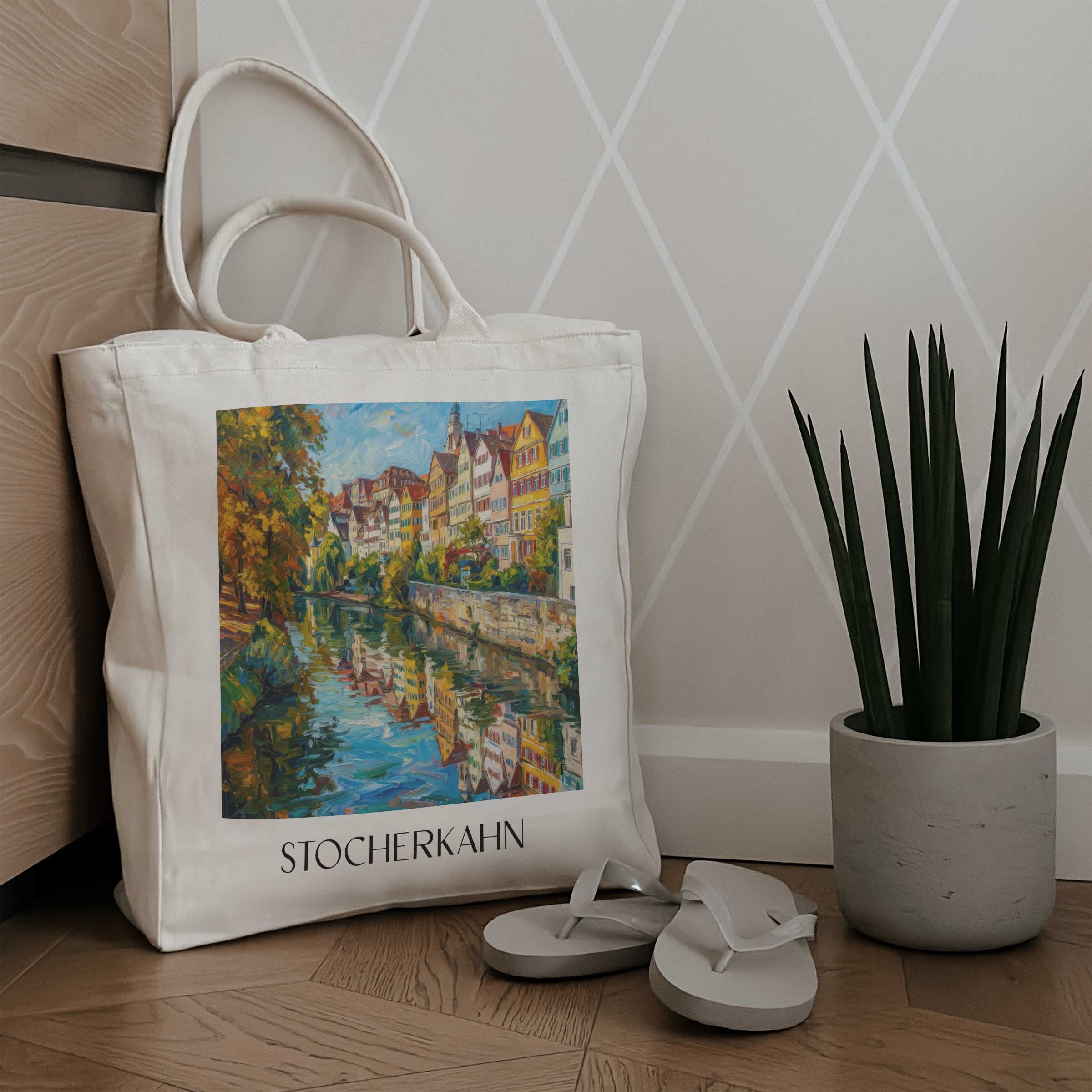 stocherkahn-tübingen-deutschland-einkaufstasche-oil-painting-oelgemaelde