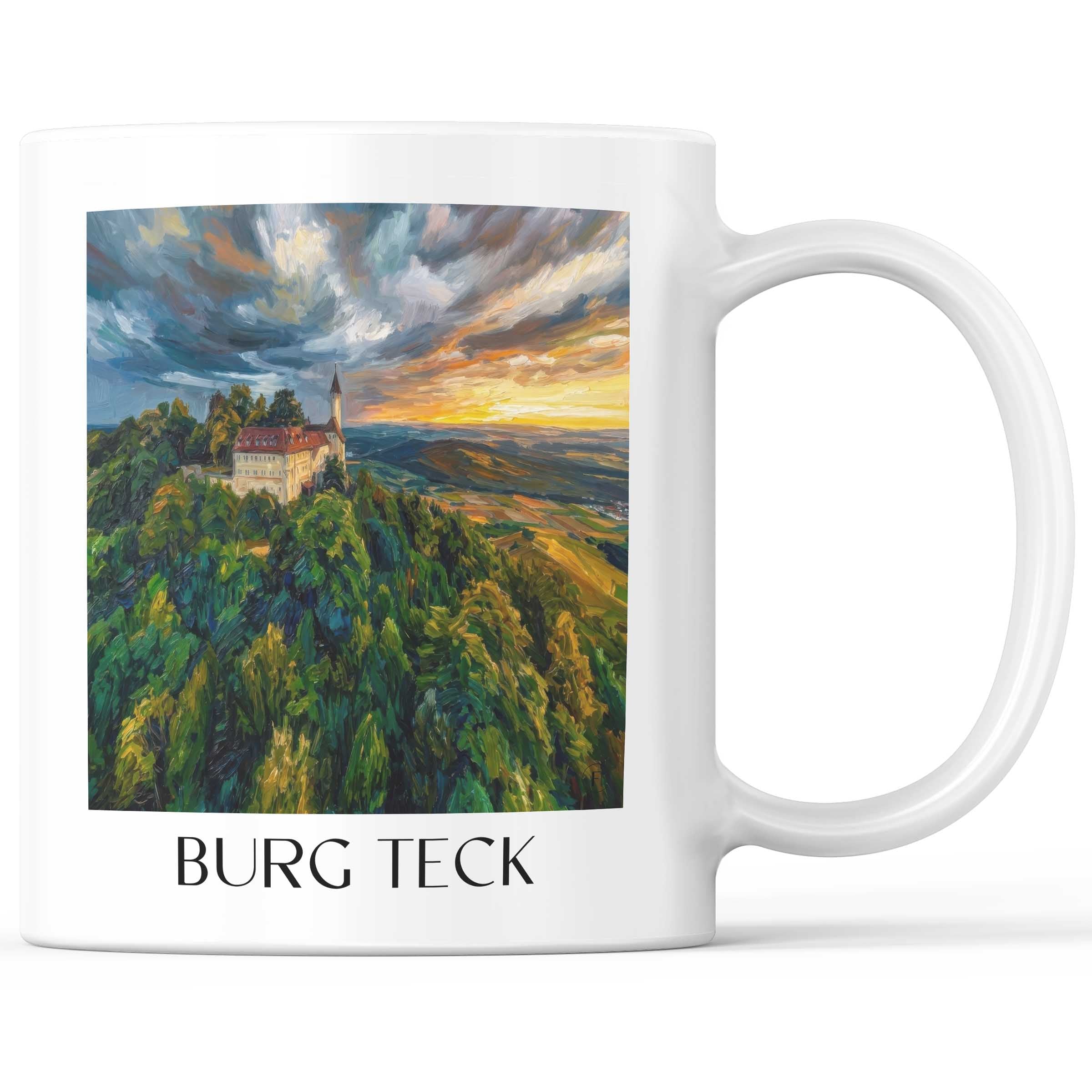 Burg Teck Kaffeebecher - Schwäbische Alb - Deutschland Becher - Kaffeetasse im Ölgemälde Stil
