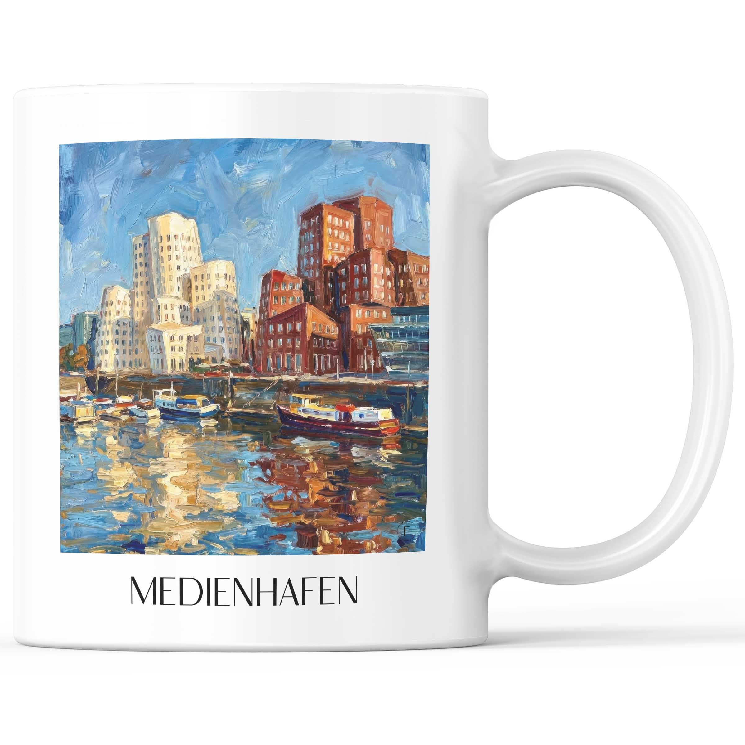 Medienhafen Kaffeebecher - Düsseldorf - Deutschland Becher - Kaffeetasse im Ölgemälde Stil