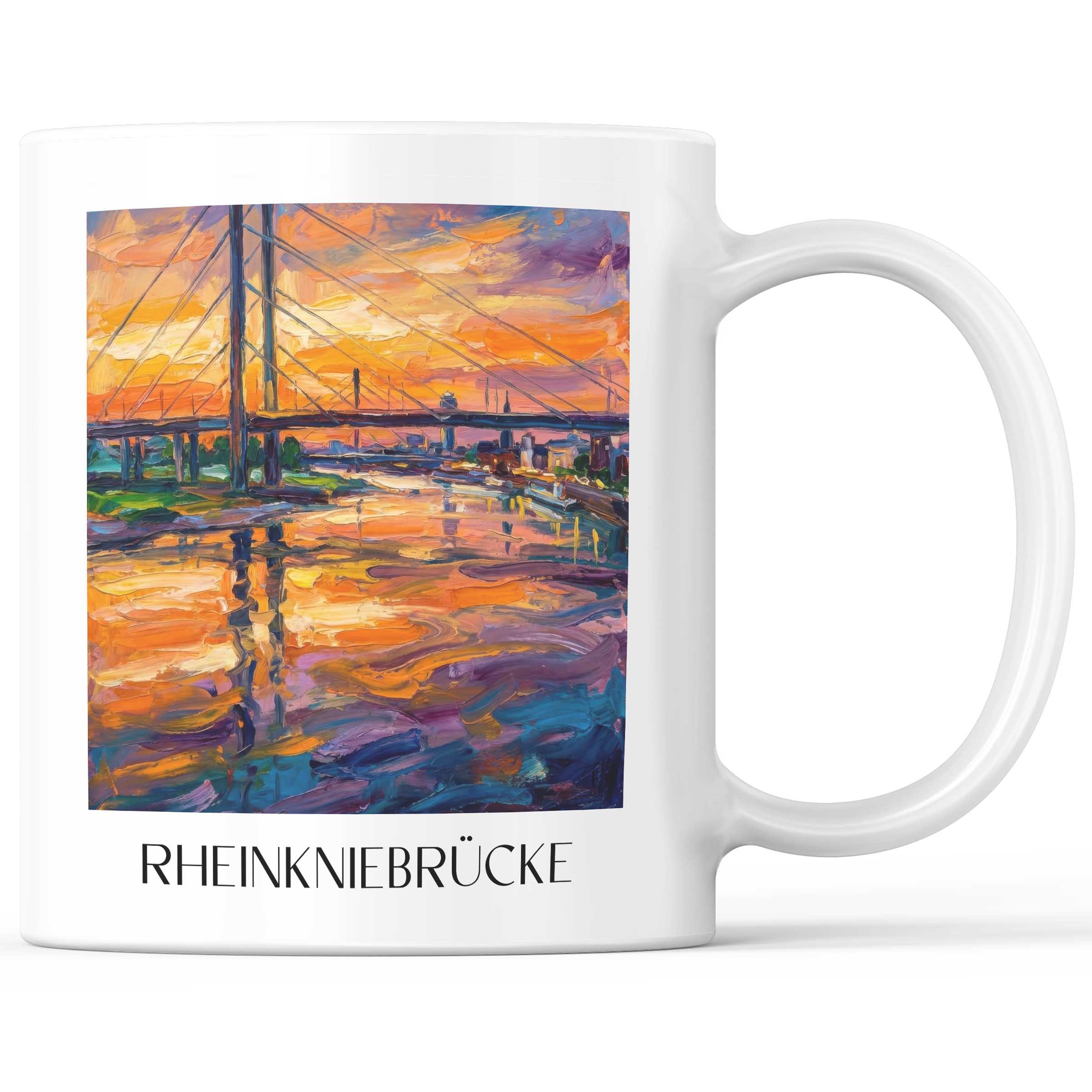 Rheinkniebrücke Kaffeebecher - Düsseldorf - Deutschland Becher - Kaffeetasse im Ölgemälde Stil