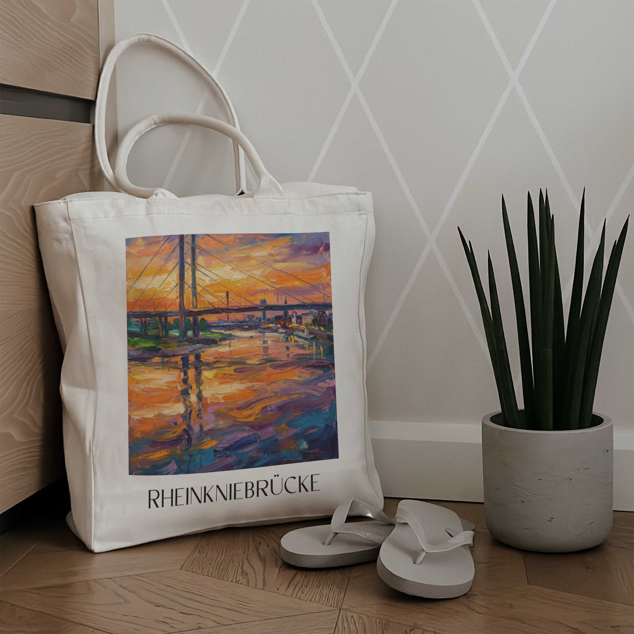 rheinkniebrücke-düsseldorf-deutschland-einkaufstasche-oil-painting-oelgemaelde