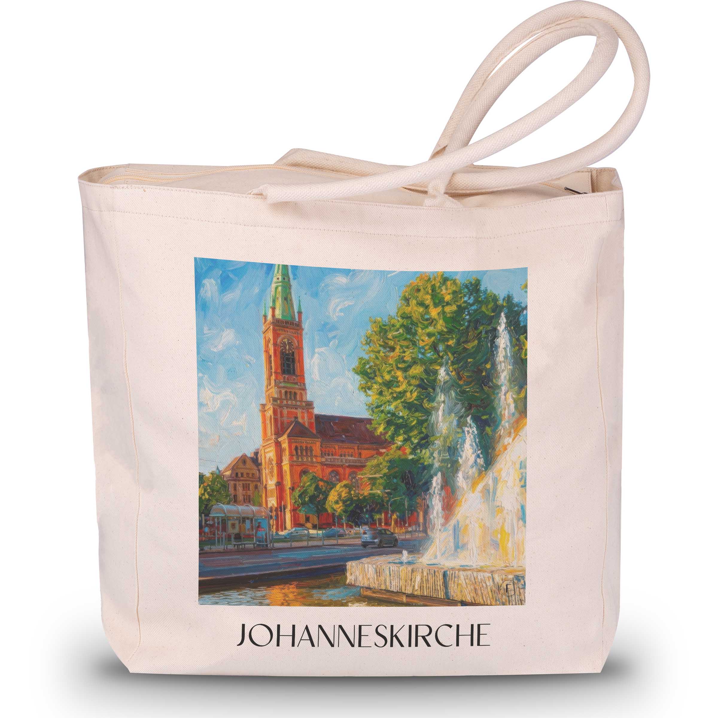 johanneskirche-düsseldorf-deutschland-einkaufstasche-oil-painting-oelgemaelde