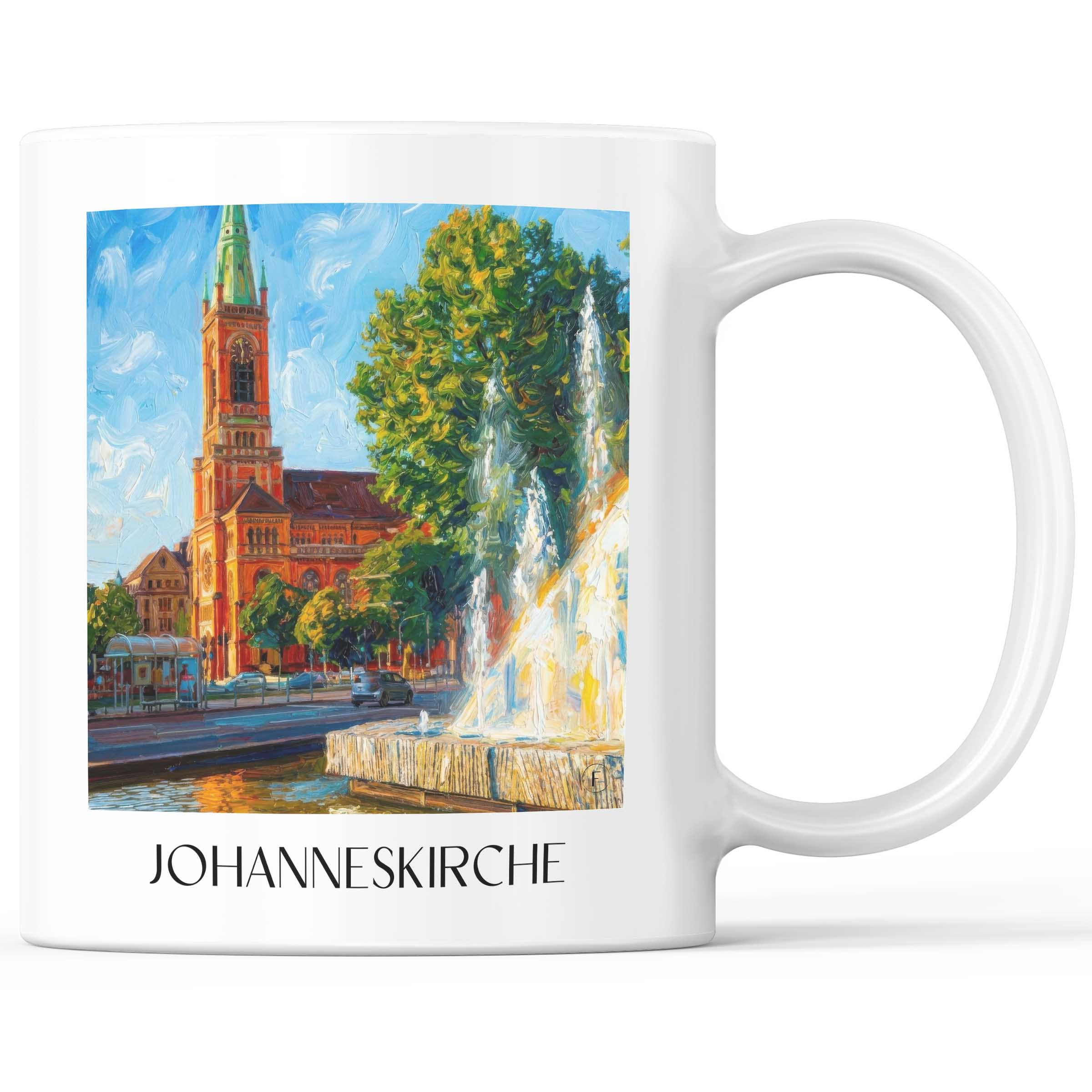 Johanneskirche Kaffeebecher - Düsseldorf - Deutschland Becher - Kaffeetasse im Ölgemälde Stil