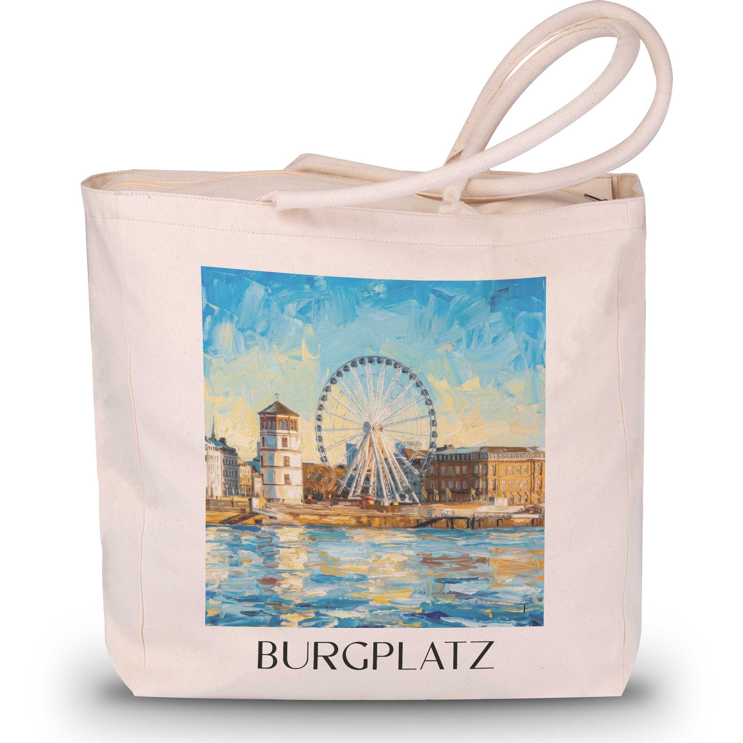 burgplatz-düsseldorf-deutschland-einkaufstasche-oil-painting-oelgemaelde