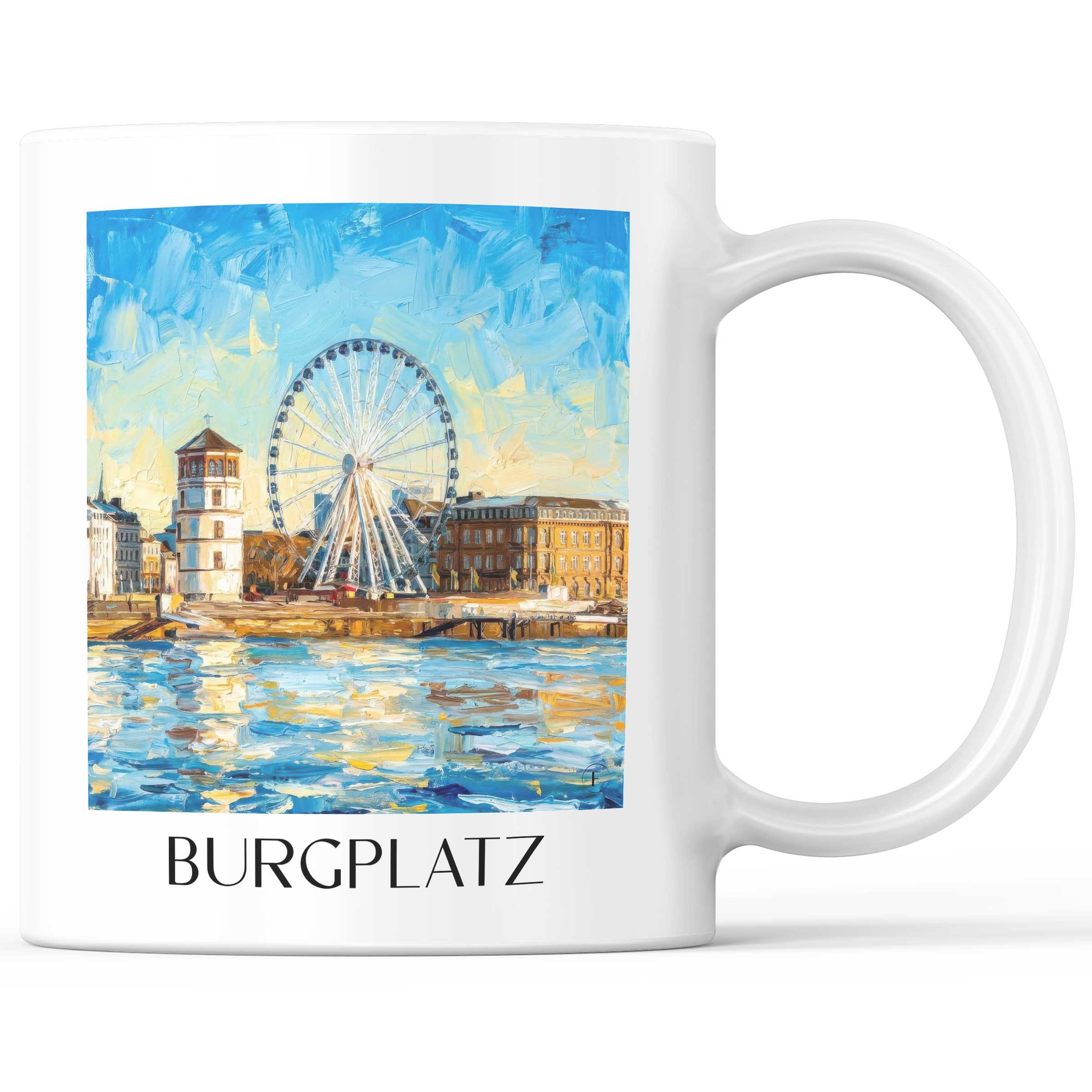 Burgplatz Kaffeebecher - Düsseldorf - Deutschland Becher - Kaffeetasse im Ölgemälde Stil