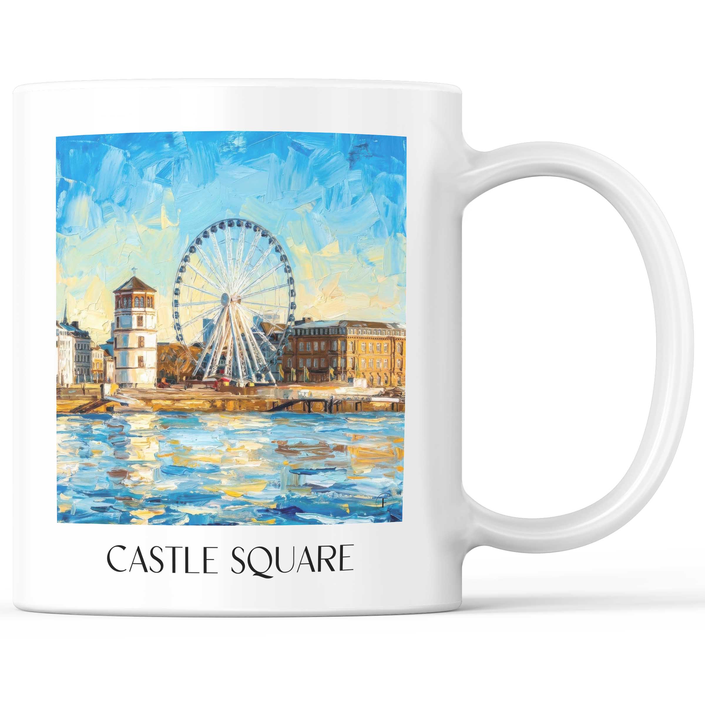 Burgplatz Kaffeebecher - Düsseldorf - Deutschland Becher - Kaffeetasse im Ölgemälde Stil