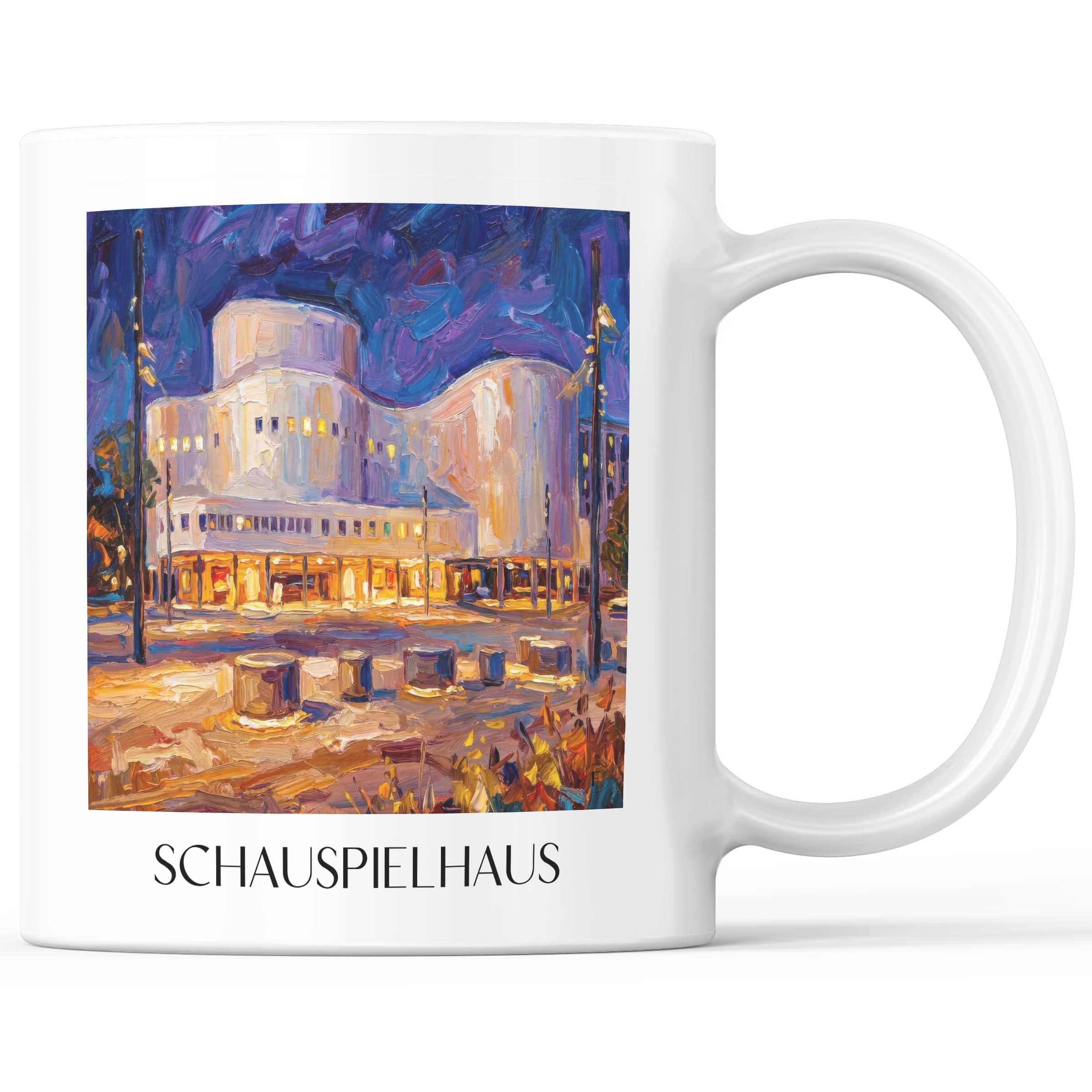 Schauspielhaus Kaffeebecher - Düsseldorf - Deutschland Becher - Kaffeetasse im Ölgemälde Stil